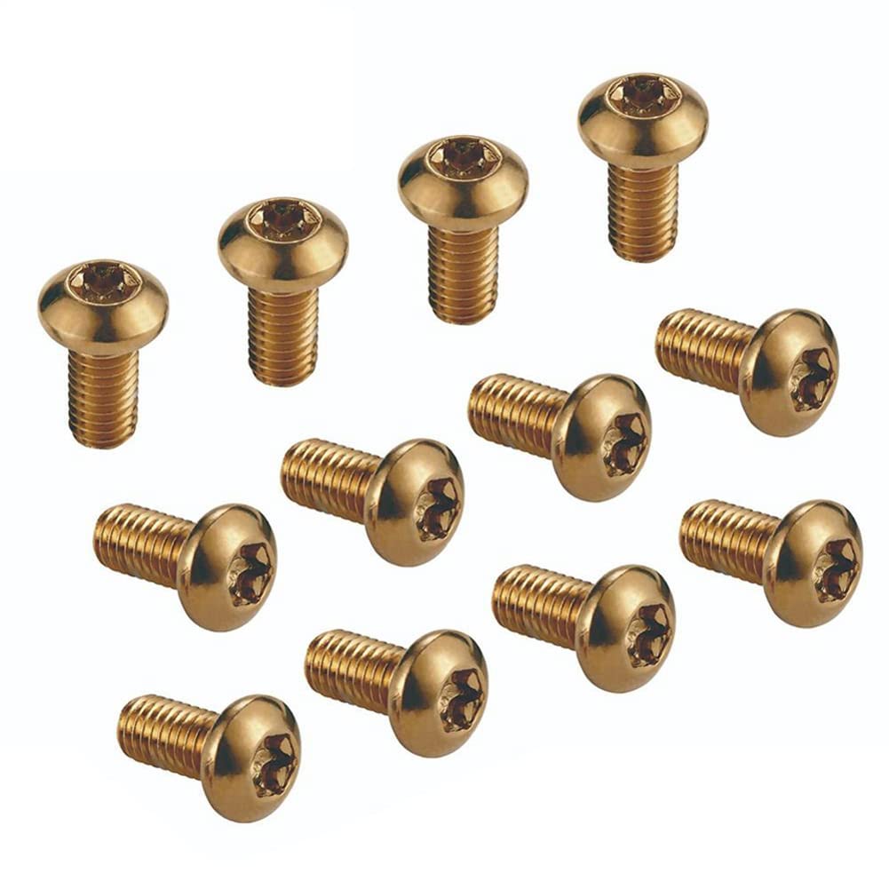 12PCS M5 x 10mm Bicycle Disc Brake Rotor Bolts Screws - High Strength Alloy Steel Bike Brake Disc Screws for Mountain Bike & Cycling Bike Repair (Gold) - Perfect for Trail Riding, Commuting and DIY Bike Maintenance