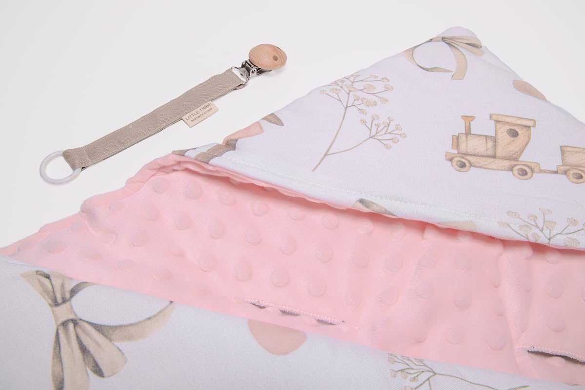 Soft Cotton Pacifier Clip & Minky Dot Swaddle Blanket for Baby Car Seat - Breathable & Cozy Infant Blanket Cover (Blush Pink) | Perfect for Stroller, Crib & Travel Use
