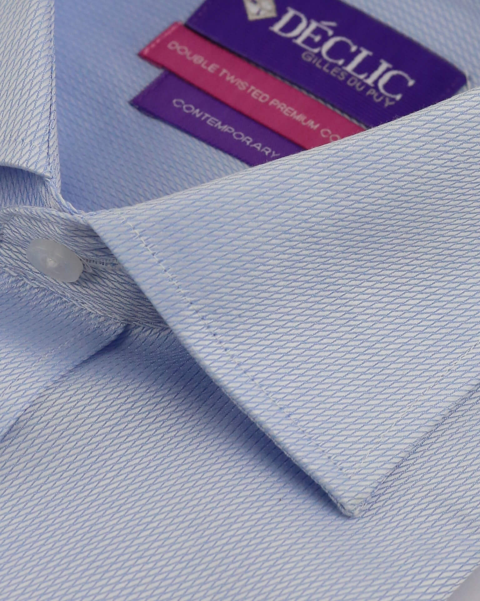 DÉCLIC Stewart Textured Double Cuff Dress Shirt for Men - Classic Blue Formal Business Shirt - Perfect for Office, Weddings & Special Occasions