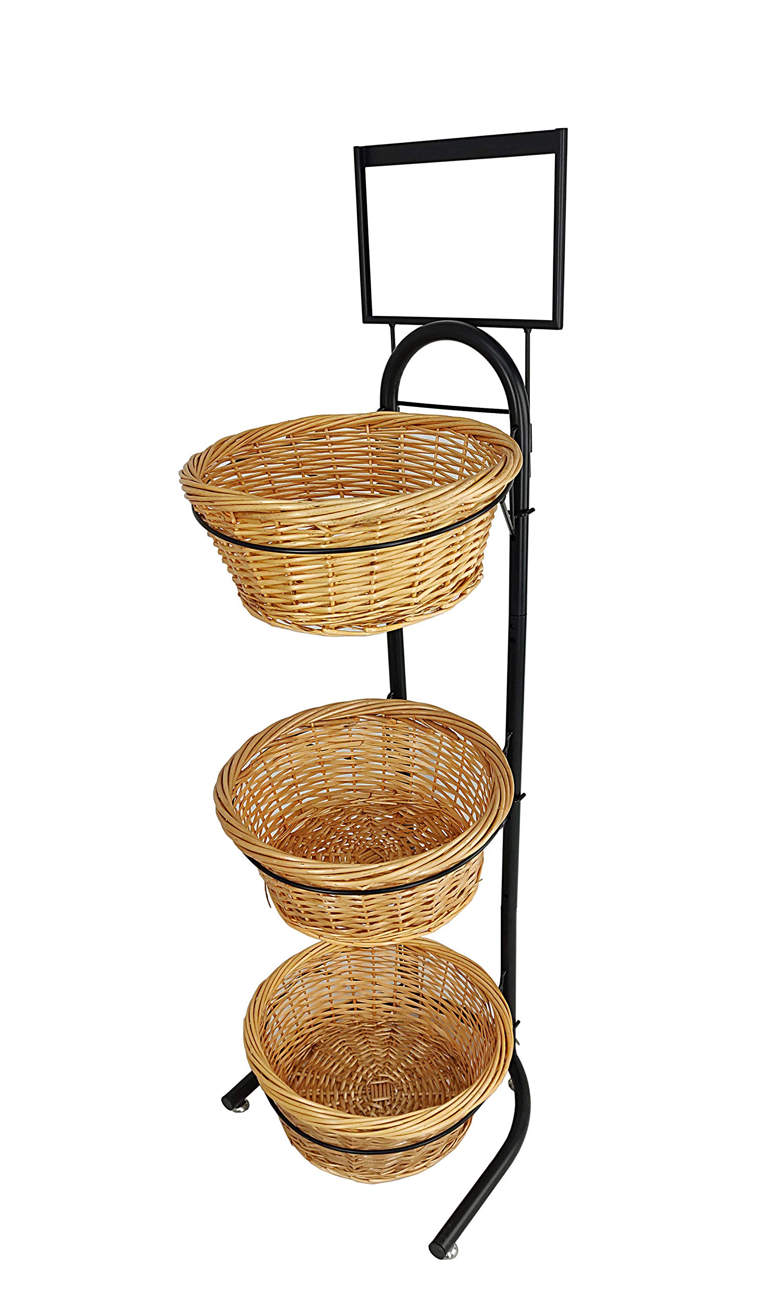 FixtureDisplays® 3-Tier Wicker Basket - Rustic Market Display Stand for Fruits, Vegetables, Bakery Goods - Kitchen Pantry Organizer & Storage Solution - Perfect for Farmers Markets, Grocery Stores & Home Decor