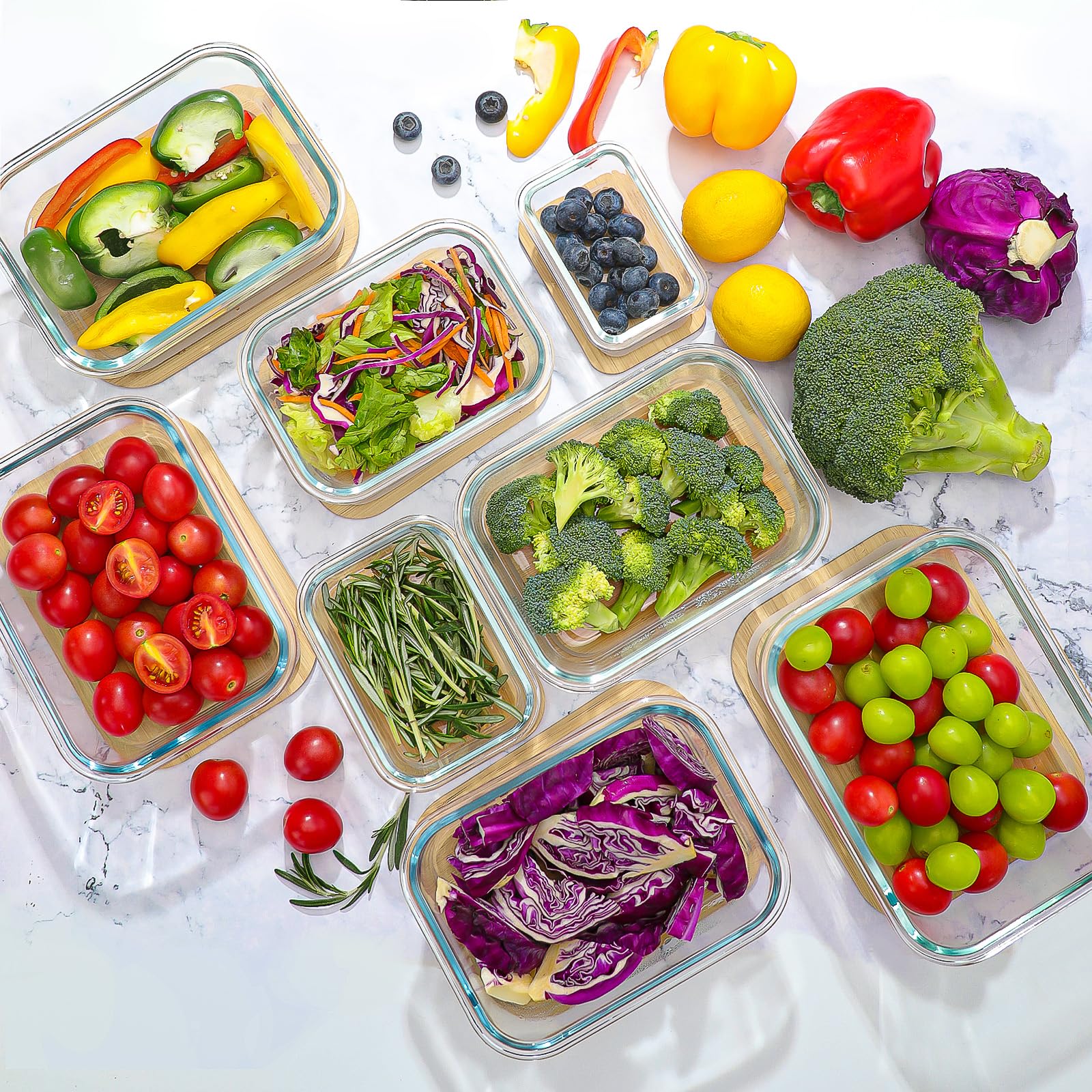Eco-Friendly Glass Food Storage Containers with Bamboo Lids - 4-Pack 35oz Airtight Meal Prep Containers for Kitchen, Freezer & Microwave Safe - Perfect for Meal Prepping, Leftovers & Pantry Organization