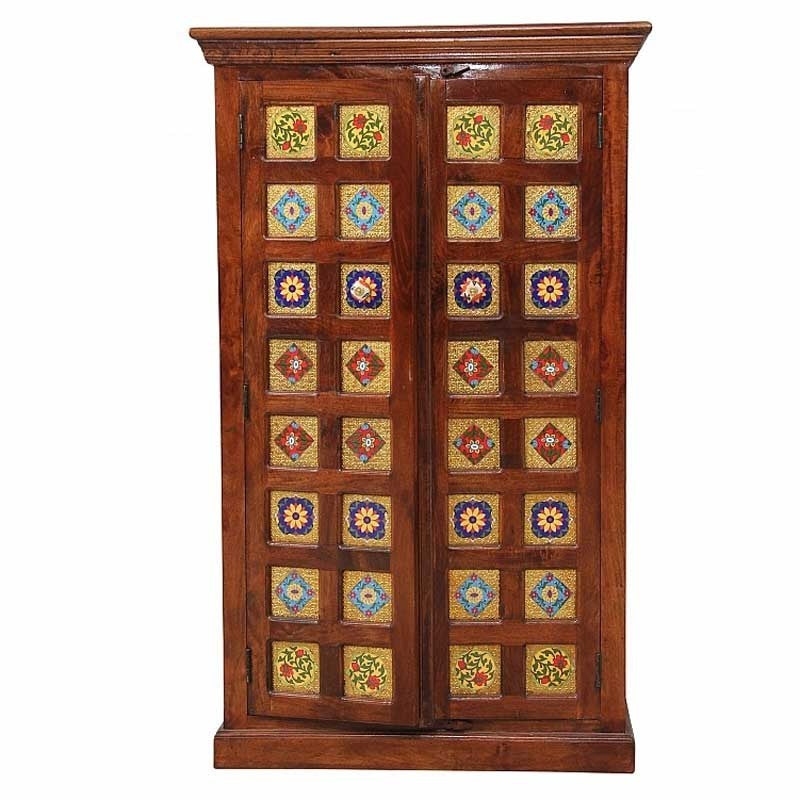Antique Brass Embossed Royal Chest with 4 Drawers - Vintage Ethnic Storage Cabinet for Bedroom, Living Room, or Office Decor