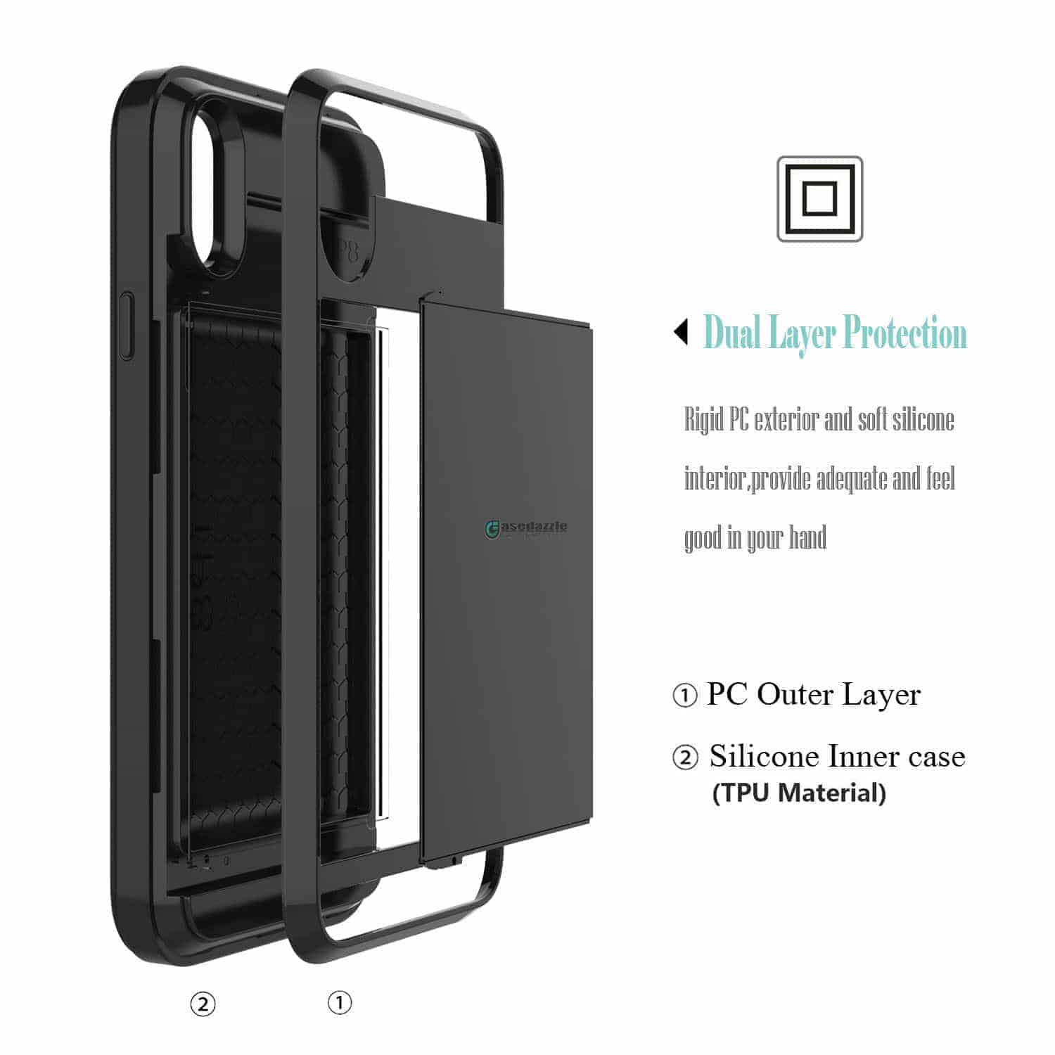 Apple iPhone X/Xs Wallet Case with Credit Card Slots - Slim Protective Cover for iPhone X/Xs - Perfect for Everyday Use, Travel & Business (Black)