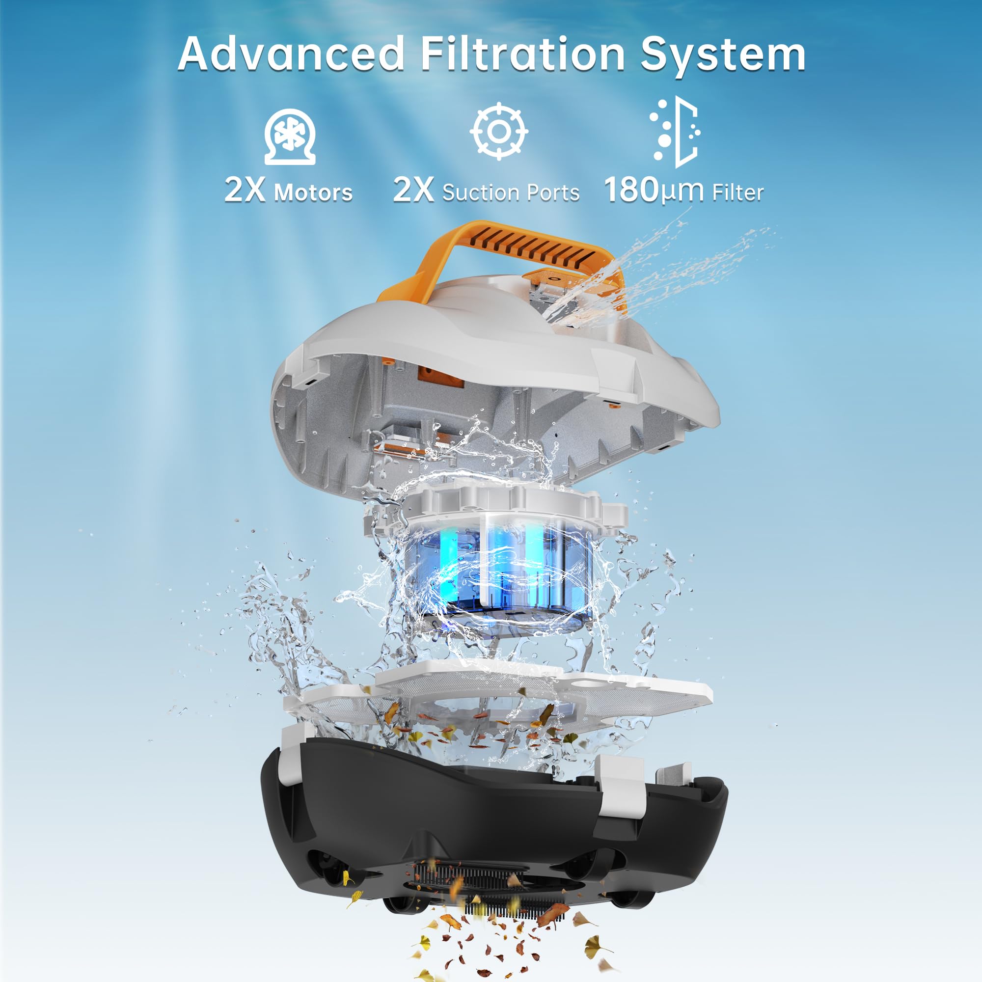 **Cordless Robotic Pool Cleaner - Powerful Suction, 100 Mins Runtime, Fast Charging & Self-Parking - Ideal for Above Ground Pools up to 850 Sq.ft - Perfect for In-Ground & Above Ground Swimming Pools, Spas & Hot Tubs**