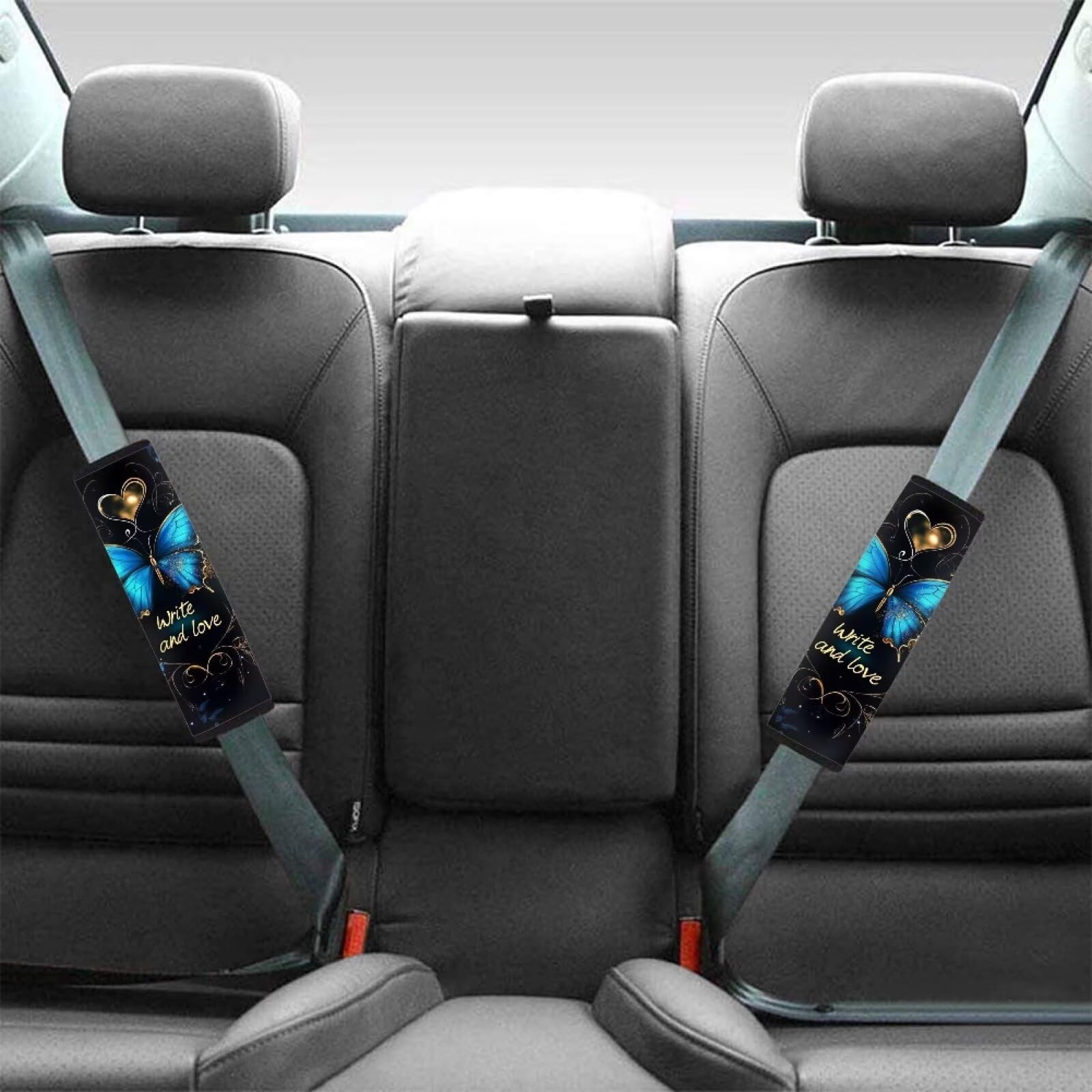 Boho Blue Butterfly Seat Belt Covers for Women - 2 Pack Comfortable Car Seatbelt Cushion Pads - Soft Shoulder Strap Protectors for Adults - Perfect for Long Drives, Road Trips & Daily Commutes