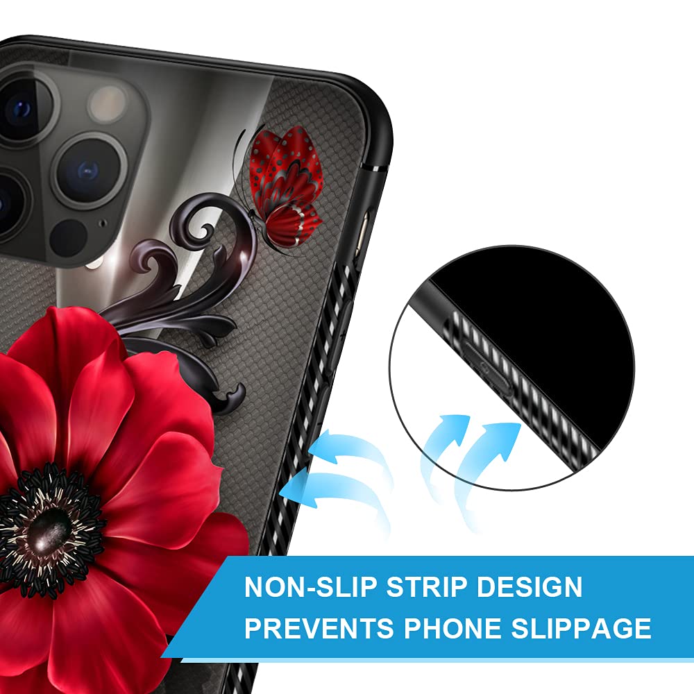 iPhone 12 Pro Max Case (6.7 inch) - Floral Butterfly Design Hard PC Back with Soft TPU Bumper, Non-Slip Protective Cover for Women | Perfect for Everyday Use, Work & Travel