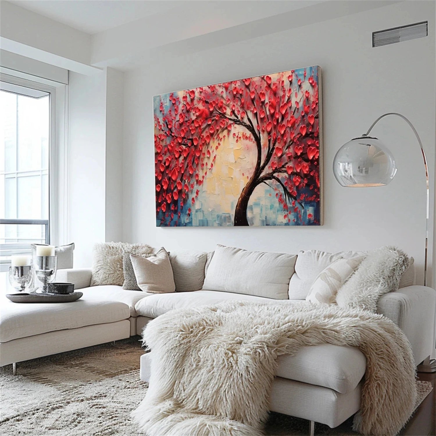 Flower and Tree Painting #FT115 - Handmade Canvas Wall Art for Home & Office Decor - Perfect for Living Room, Bedroom, or Gift