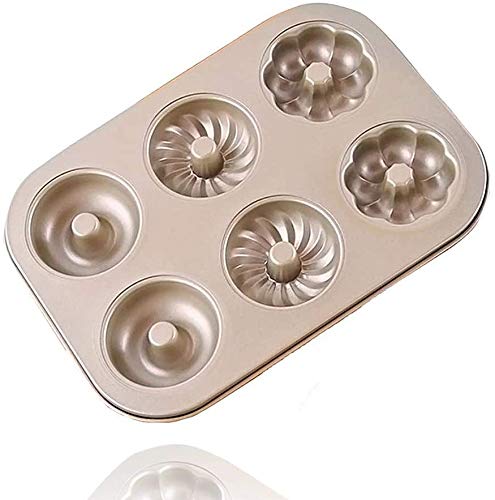 Non-Stick 6-Cavity Donut Pan - Carbon Steel Bakeware for Perfect Donuts, Bagels & Biscuits - Oven, Dishwasher & Freezer Safe - Champagne Gold - Ideal for Home Baking, Party Treats & Holiday Desserts