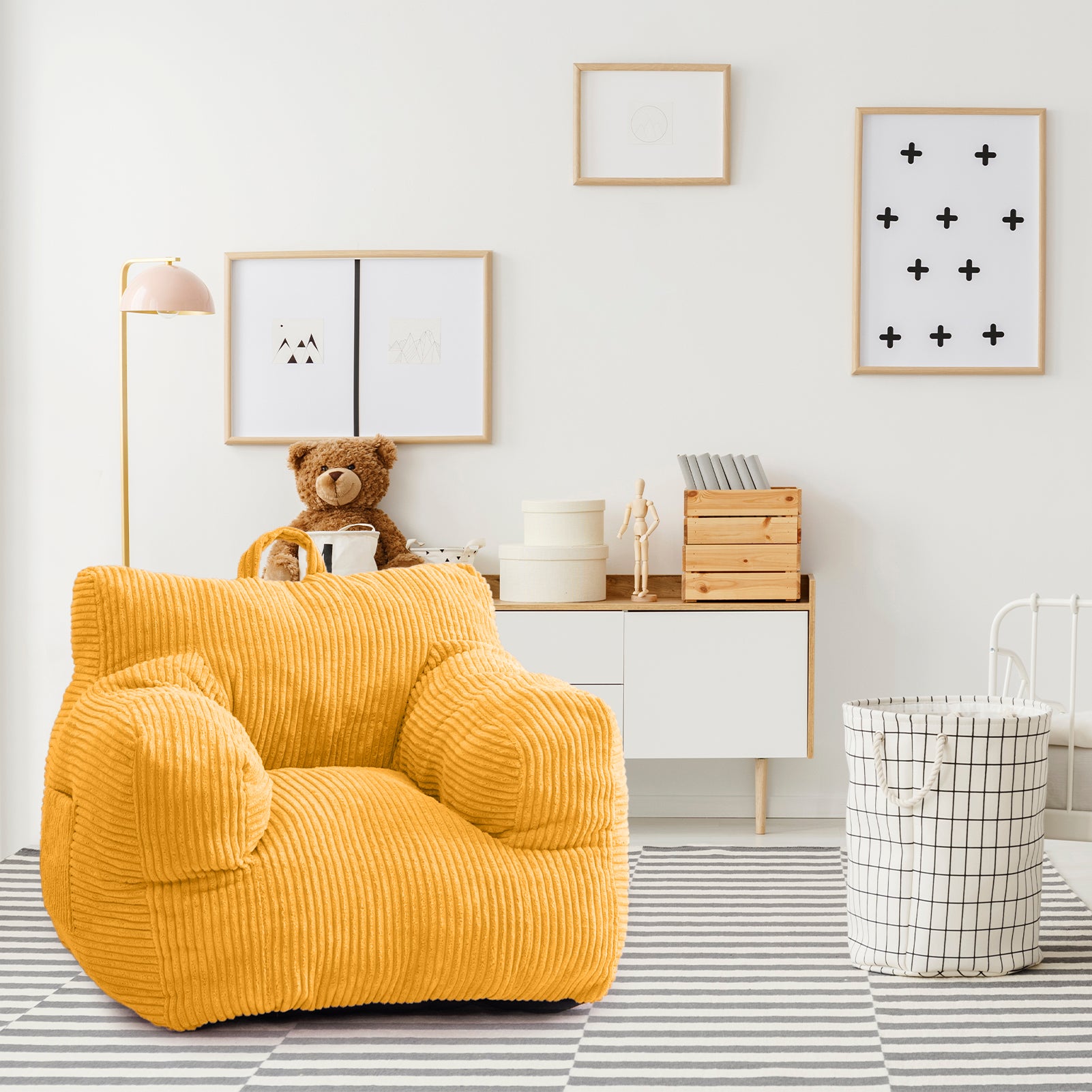 MAXYOYO Kids Bean Bag Chair - Soft Corduroy Bean Bag Couch with Armrests for Children's Room, Playroom & Nursery (Yellow) | Perfect for Reading, Gaming & Relaxing