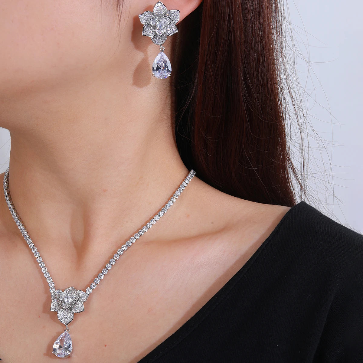 Elegant 4-Color CZ Cubic Zirconia Wedding Jewelry Set - Necklace & Earrings for Bridal Party, Anniversary & Formal Events | CN10868