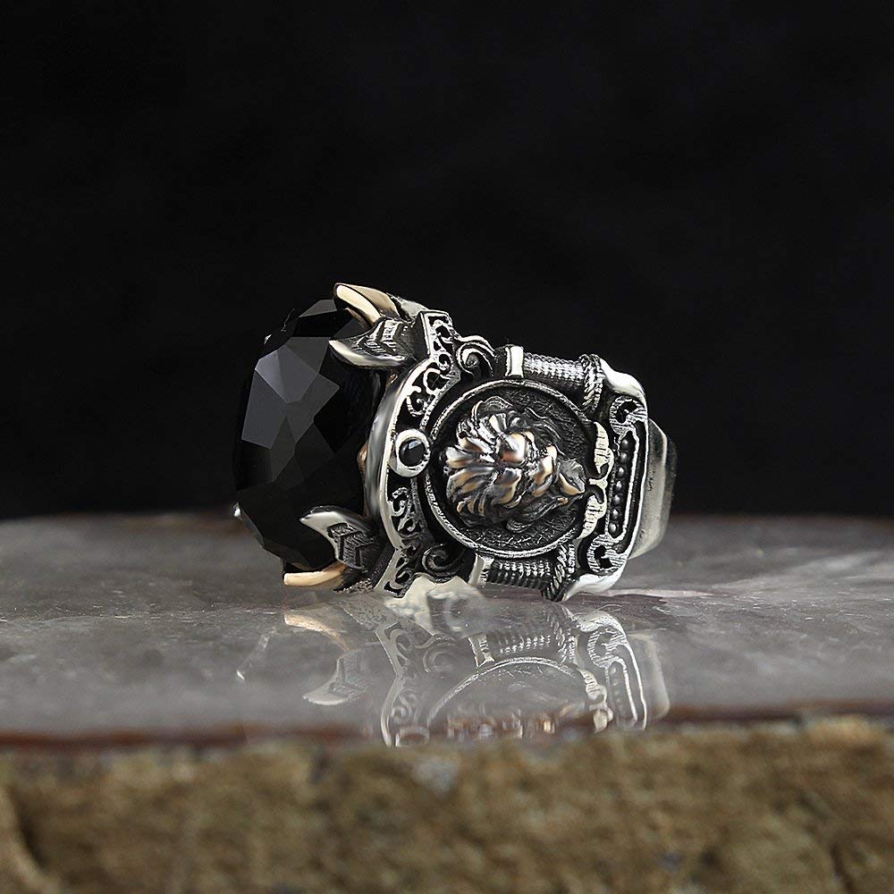 Large Lion Ring with CZ Stones in Black Sterling Silver - Unique Handmade Jewelry for Men & Women | Perfect Birthday Gift (RP1231) | Ideal for Parties, Weddings & Fashion Statements