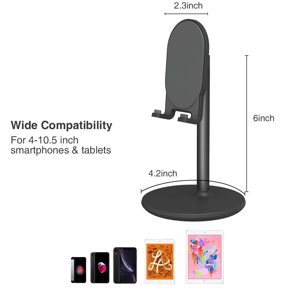 Adjustable Black Phone Stand for Desk - Universal Holder Compatible with iPhone, iPad, Tablet & Nintendo Switch (4