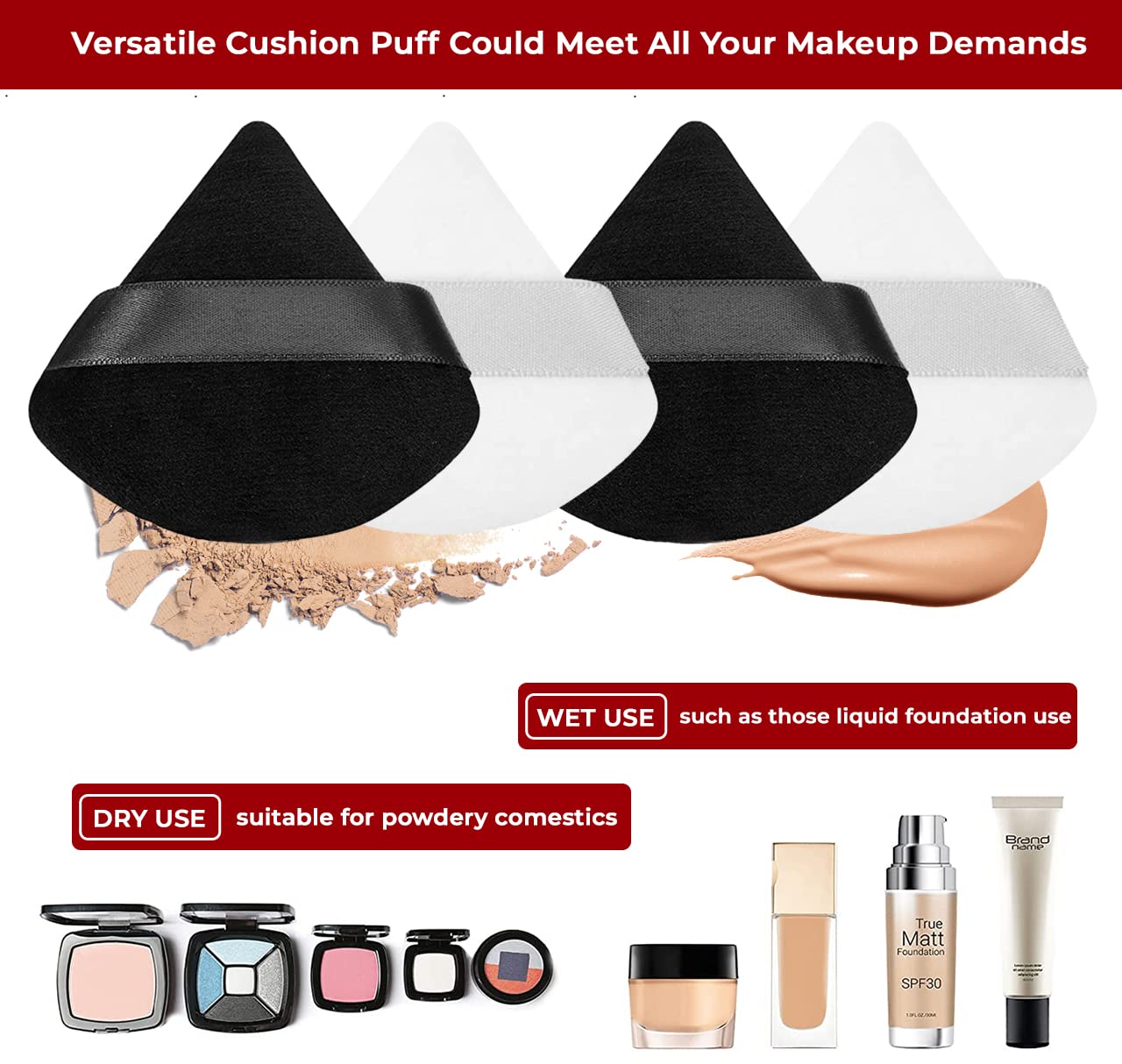 2PCS Washable Triangle Powder Puff - Soft Makeup Sponge for Foundation & Cosmetic Blending, Reusable Wet/Dry Beauty Blenders (Black & White) - Perfect for Liquid, Cream & Powder Makeup Application