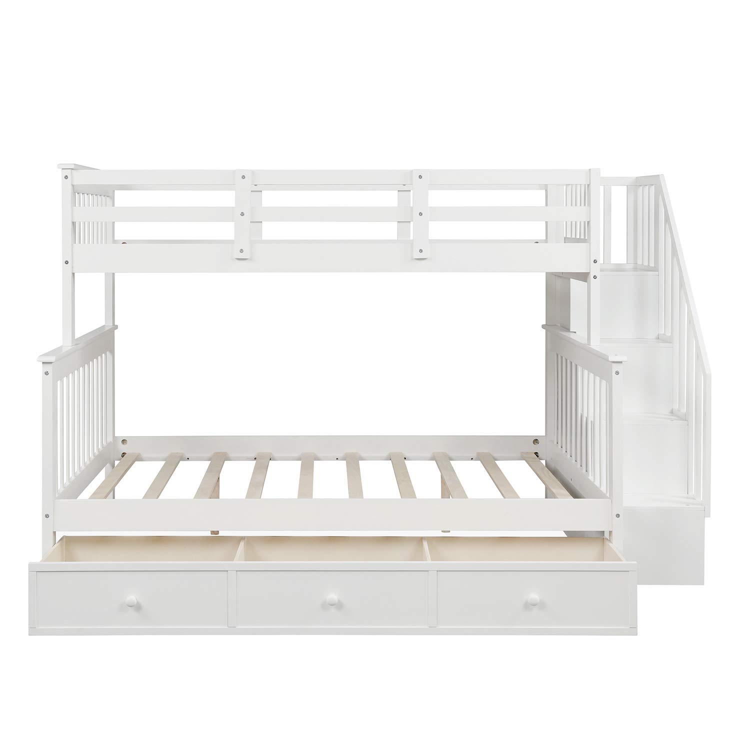 **Danxee Twin Over Full Bunk Bed with Storage Drawer & Guard Rail - Space-Saving Kids Bed Frame for Small Rooms (White) - Perfect for Shared Kids' Bedrooms, Sleepovers & Compact Living Spaces**