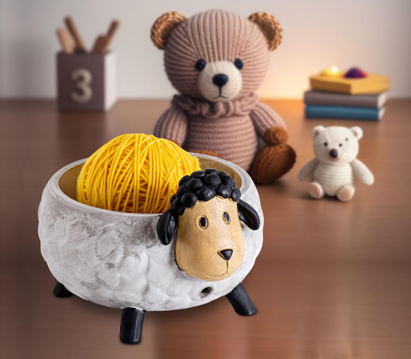 Premium Large Resin Yarn Bowl for Crocheting and Knitting - Durable Yarn Holder with Sheep Design - Perfect for Crafting, Home Decor, and Gift Giving
