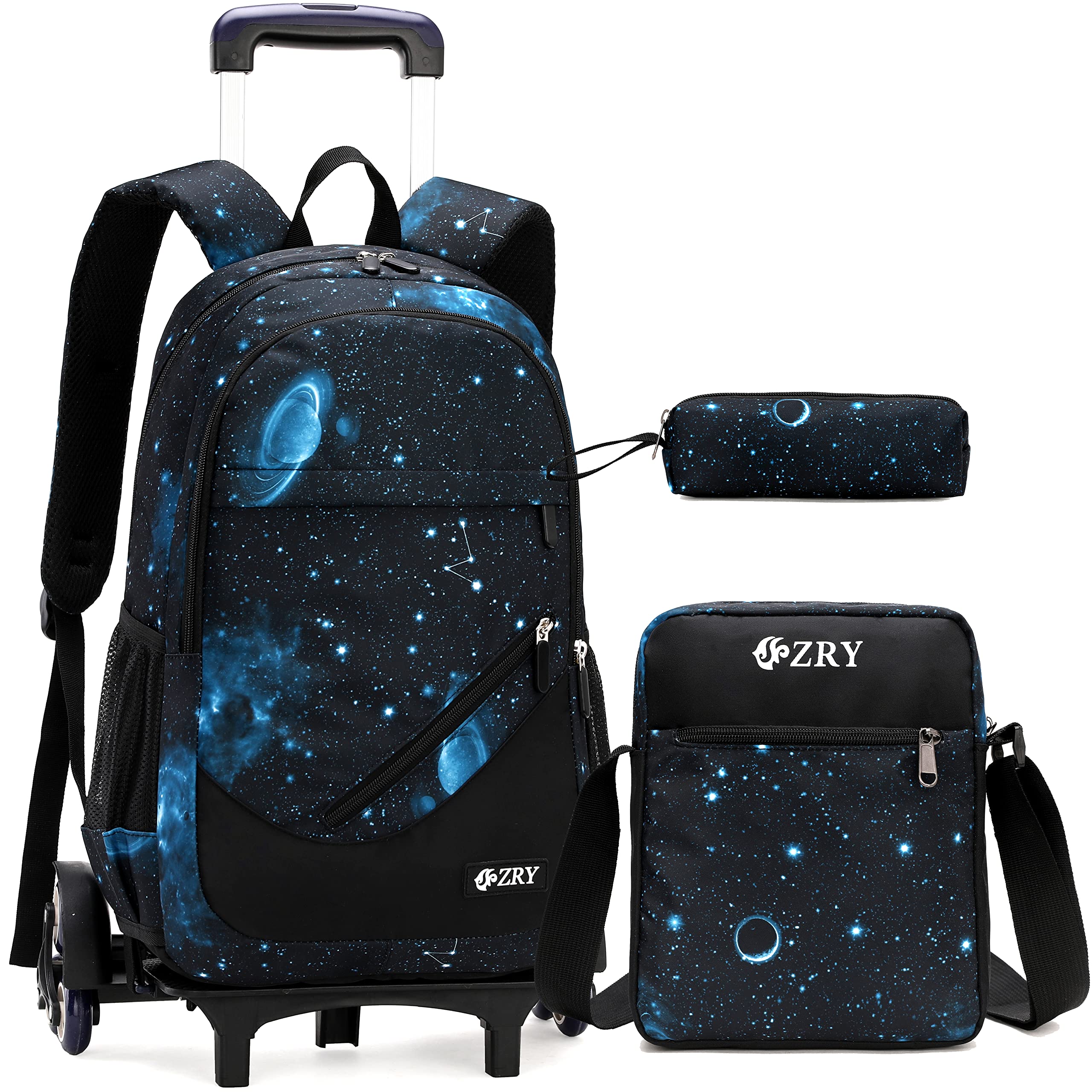 Kids Rolling Backpack with 6 Wheels - School Backpack with Pencil Case & Lunch Bag for Boys and Girls | Durable Wheeled Backpack for School, Travel, Work & Daily Commute