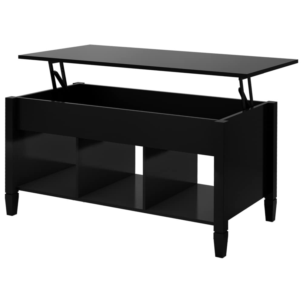 Lift Top Coffee Table with Hidden Storage & 3 Open Shelves - Solid Wood Gas Lift Mechanism, Modern Living Room, Office & Reception Furniture - Perfect for Small Spaces, Home Decor & Entertaining
