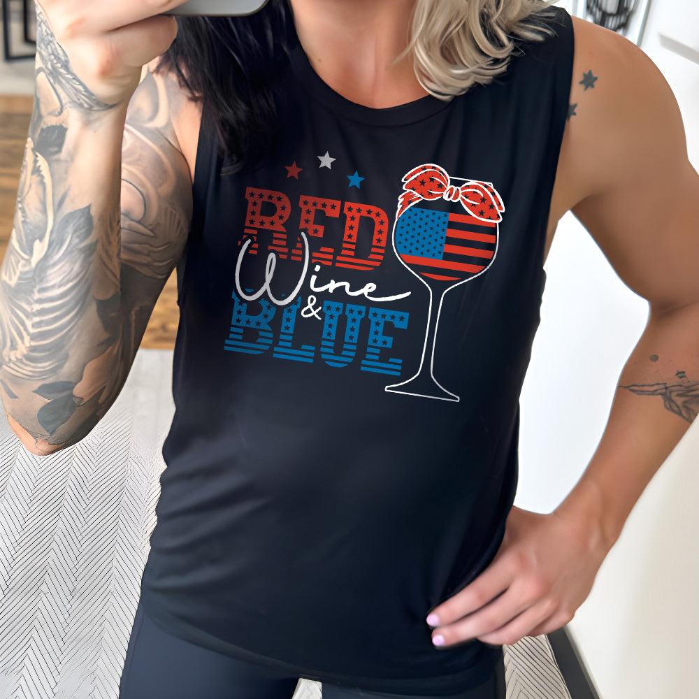 Red Wine & Blue Muscle Tank Top for Women - Comfortable Sleeveless Workout Shirt for Gym, Running & Yoga