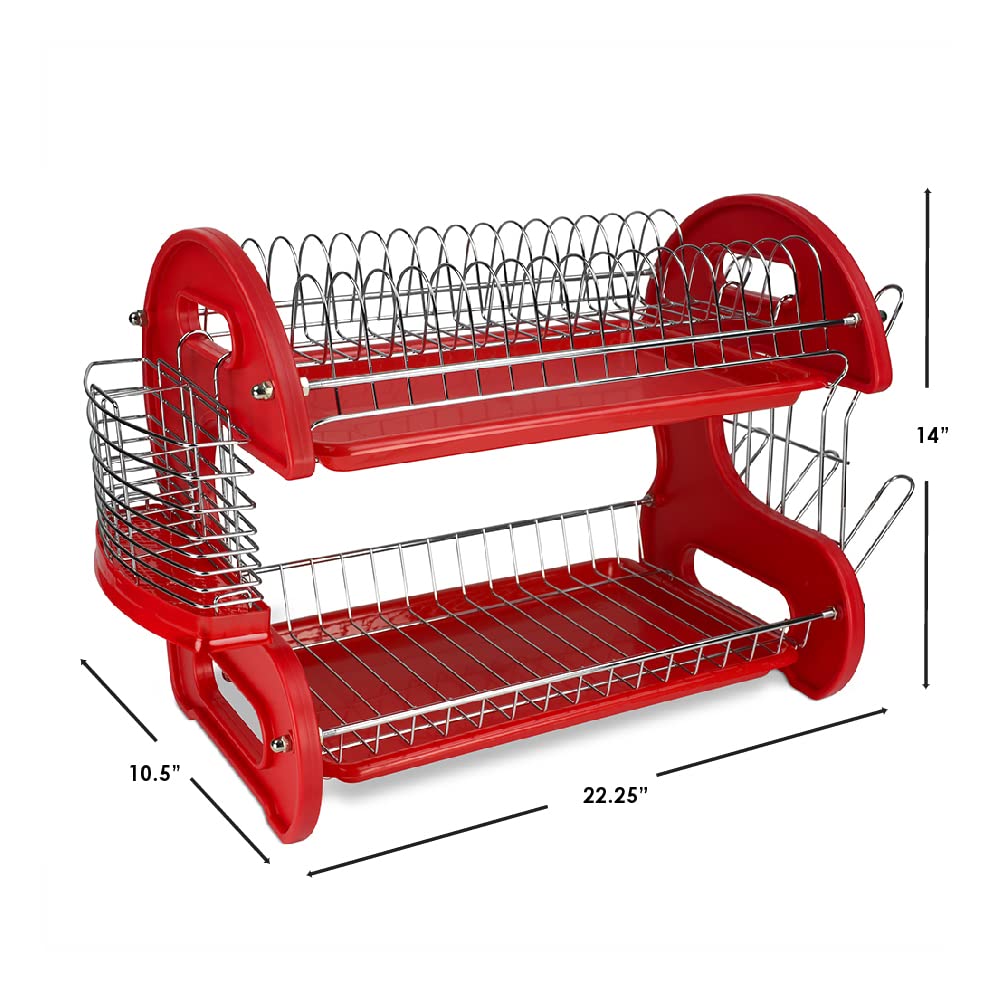 2-Tier Dish Rack with Cutlery Holder & Cup Slots - Space Saving Kitchen Organizer for Countertops