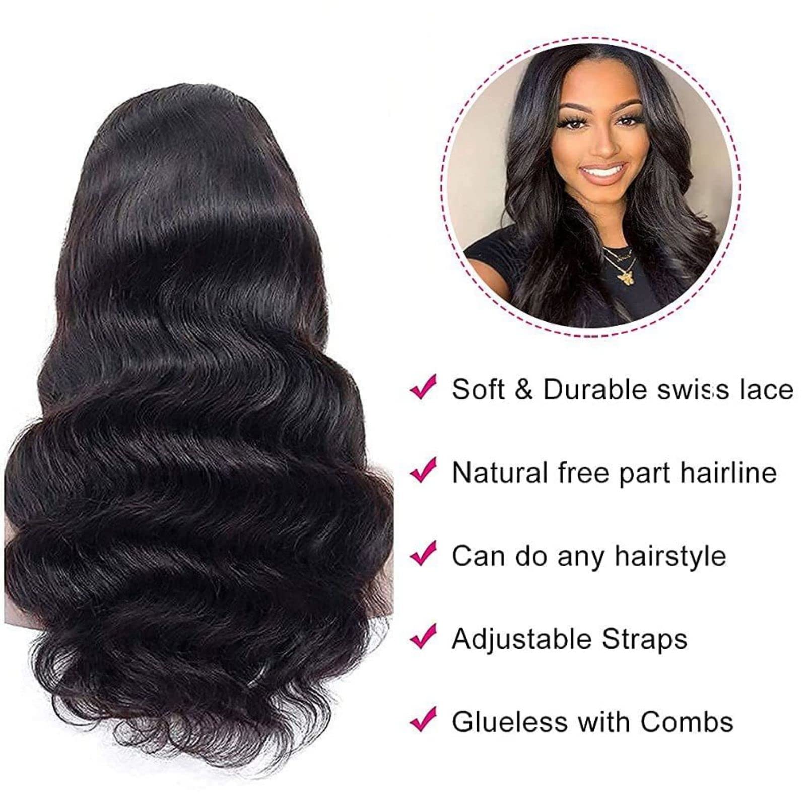 13x4 Body Wave Lace Front Wigs Human Hair for Black Women - 24 Inch Pre Plucked Bleached Knots with Baby Hair, 150% Density 10A Unprocessed Virgin Hair | Natural Color Body Wave Wigs for Daily Wear, Parties & Special Occasions