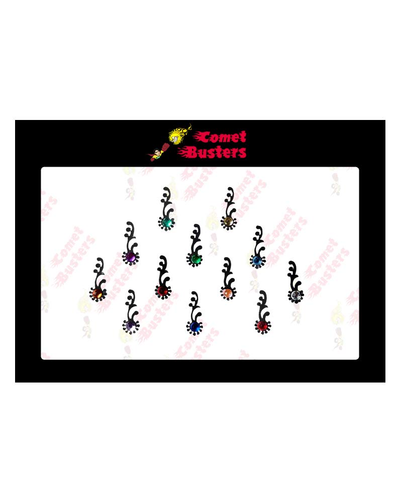Comet Busters 8mm Black Bindi with Multicolor Stones - Traditional Indian Forehead Jewelry for Weddings, Festivals & Special Occasions (BIN288)