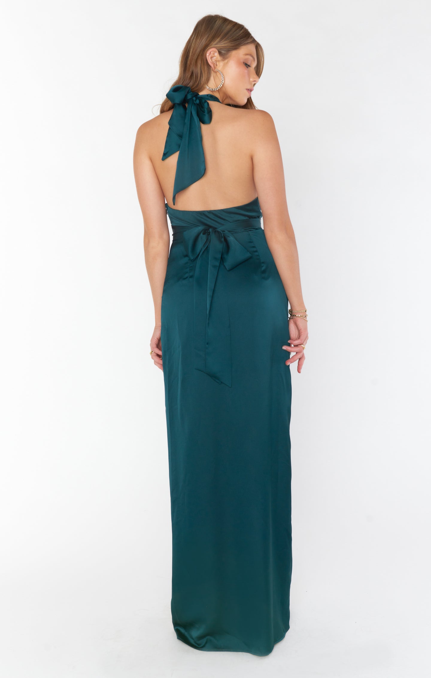 Adele Halter Maxi Dress - Deep Emerald Green Luxe Satin Formal Gown for Evening Parties, Prom, Weddings & Special Occasions
