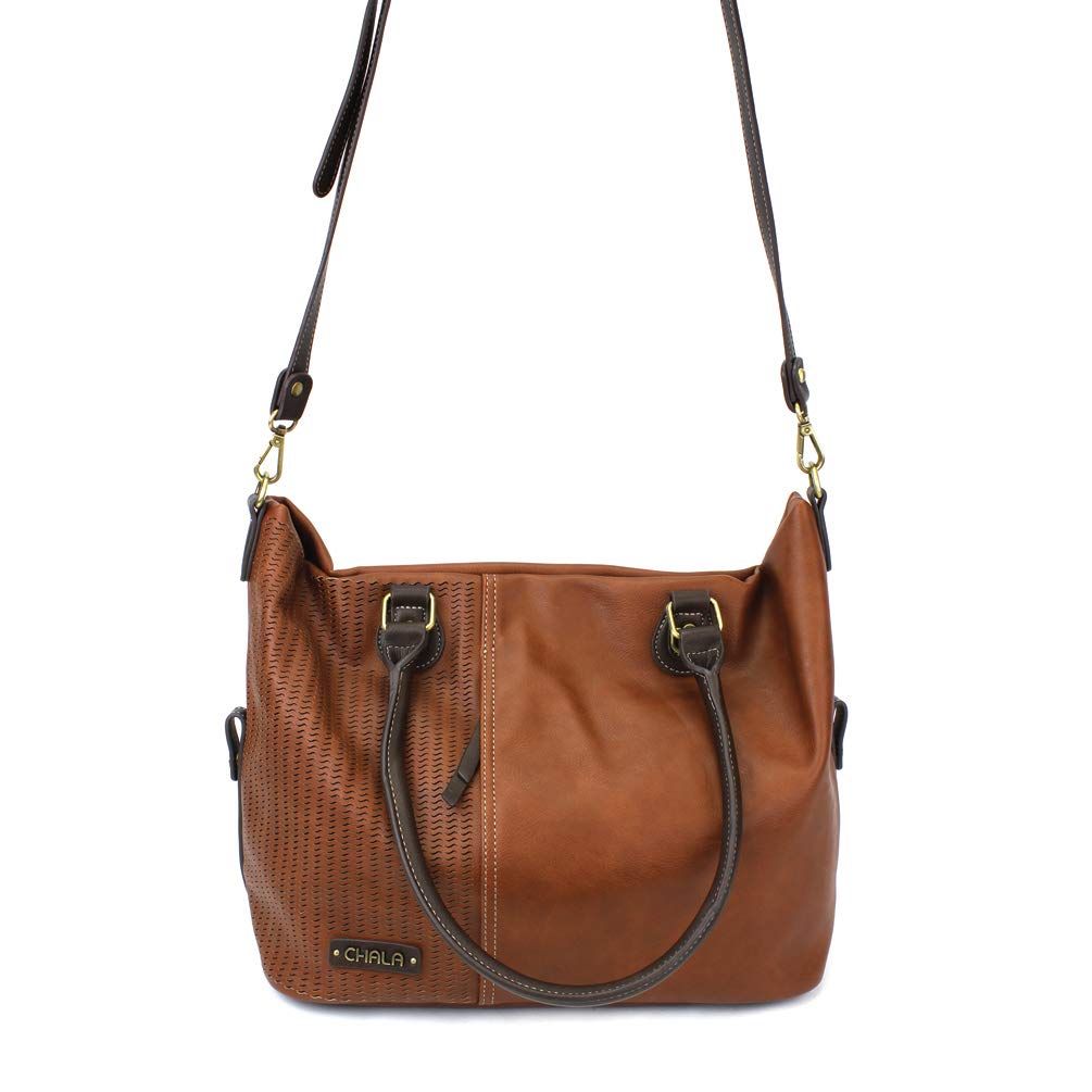 CHALA Laser Cut Crossbody Shoulder Bag - Faux Leather Tote Purse for Women, Brown | Stylish Everyday Handbag for Work, Shopping & Travel