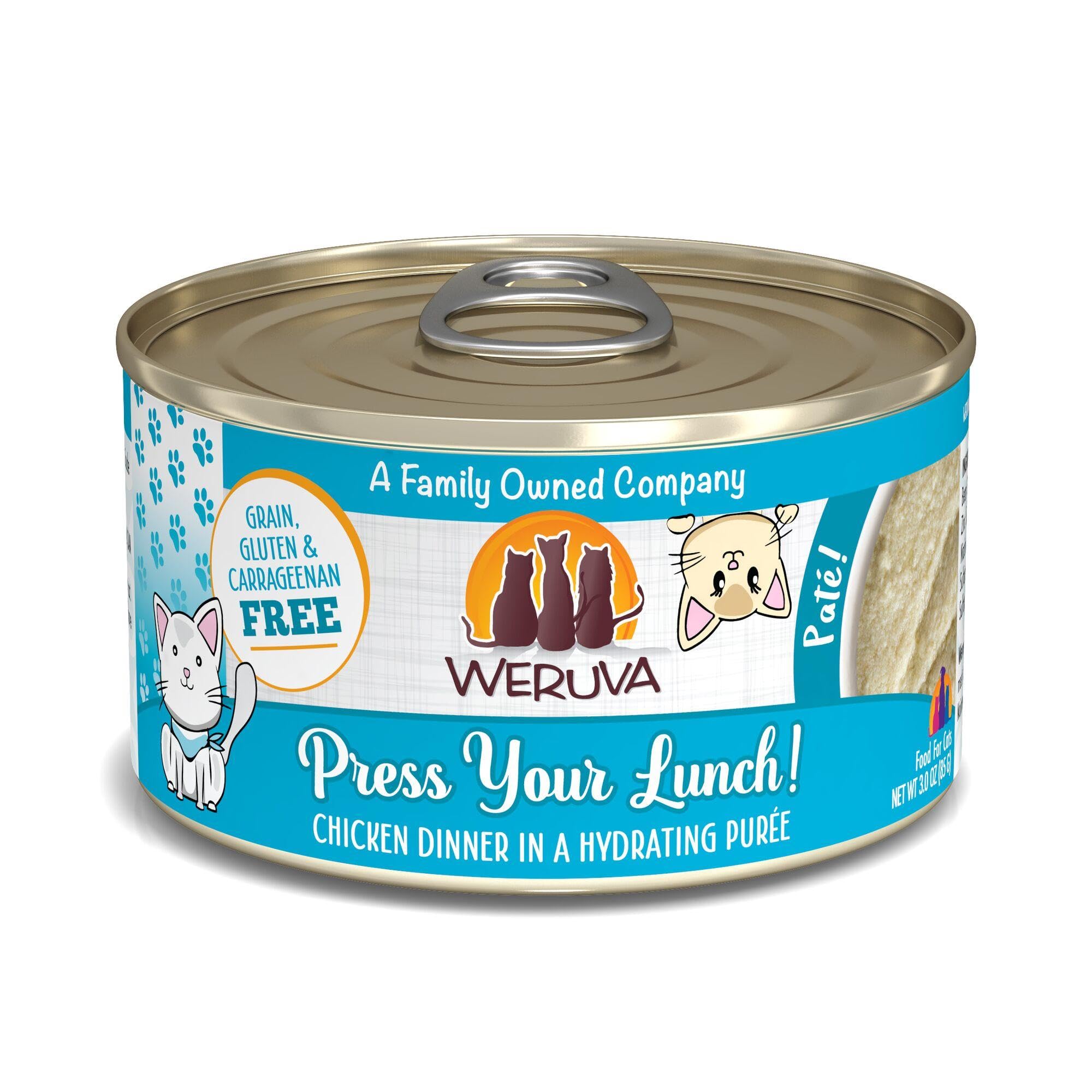 WERUVA Press Your Lunch Cat Food Pate, 3 oz Cans - Grain-Free Wet Cat Food for Adult & Senior Cats - Perfect for Lunchtime Meals, Travel & On-the-Go Feeding