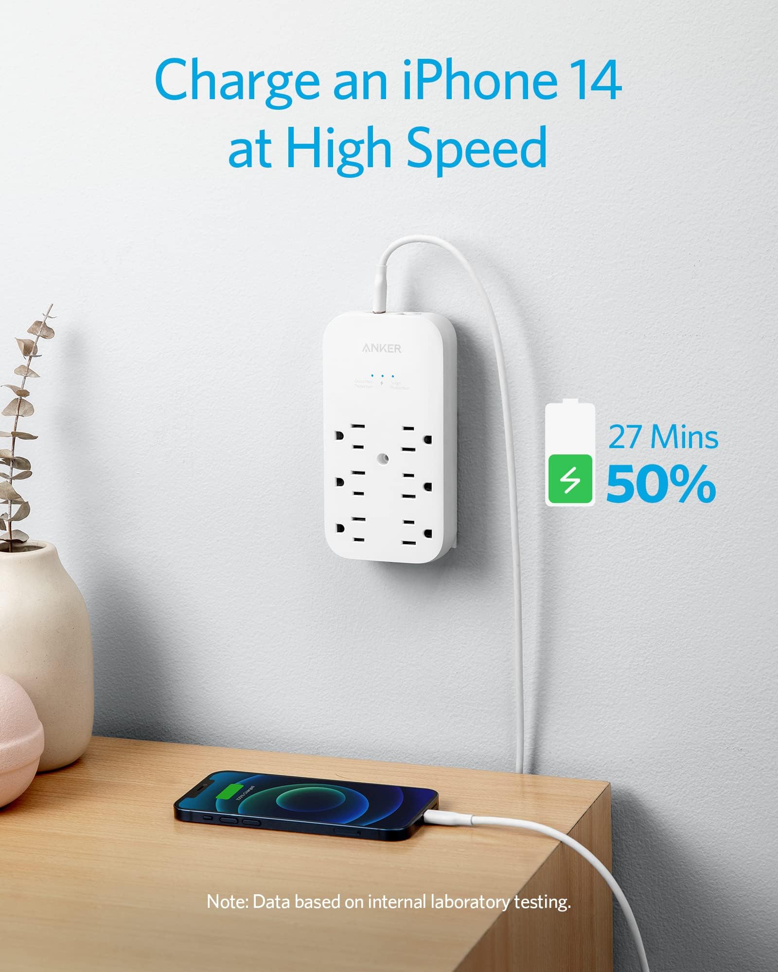Anker 6-Outlet Extender with 2 USB Ports & 20W USB-C Power Delivery - Fast Charging Wall Adapter (2-Pack) - Perfect for Home, Office & Travel Charging Multiple Devices