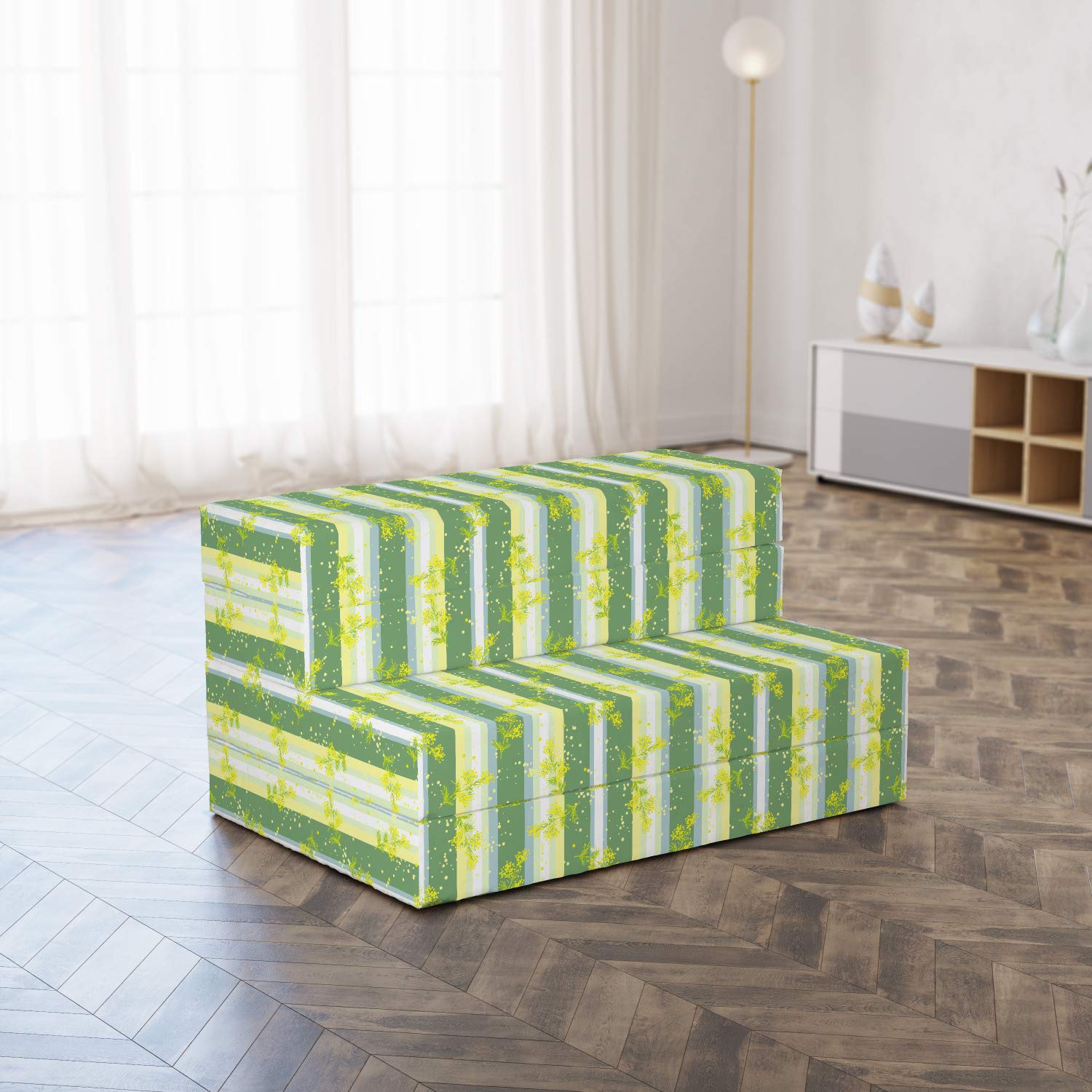 Ambesonne Striped Foldable Mattress - Spring Striped Flowers Design, 74.8