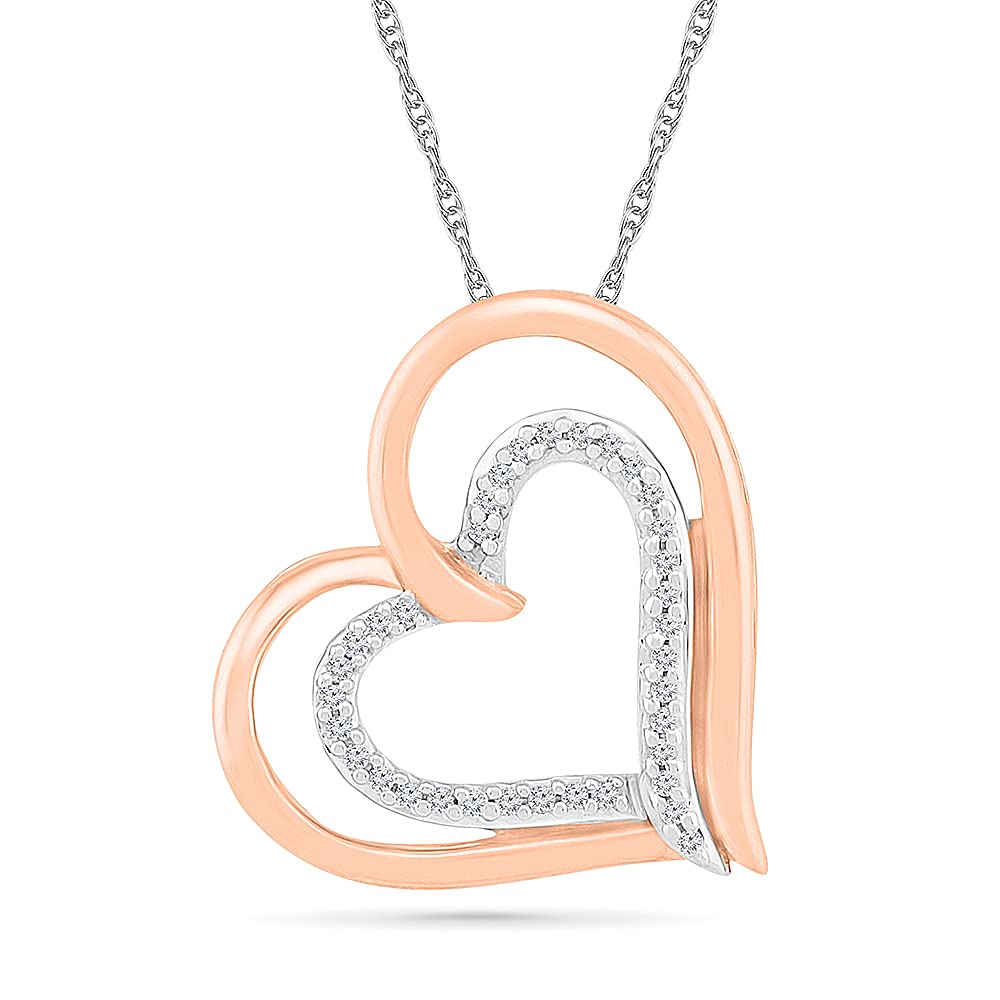 DGOLD Sterling Silver & 10K Gold Round Diamond Heart in Heart Pendant Necklace (0.08 CTTW) - Perfect Gift for Valentine's Day, Anniversary & Mother's Day