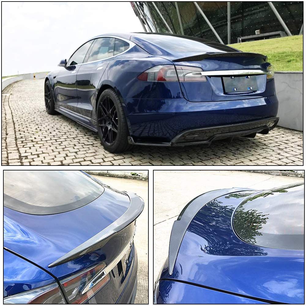 Premium Carbon Fiber Rear Trunk Spoiler for Tesla Model S 2012-2024 - High Kick Tail Wing Lip - OEM Style Boot Lid Accessory - Perfect for Car Enthusiasts & Performance Upgrades