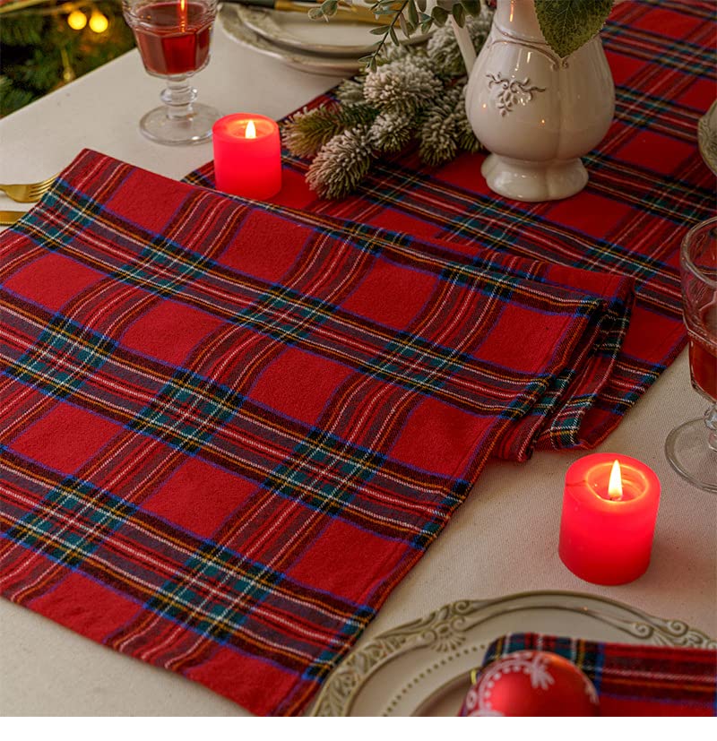 Purple Tree Tartan Cotton Table Runner 13x72 Inch for 6-Seater Dining Table - Christmas Holiday Decor, Xmas Dinner Party Tablecloth, Perfect for Festive Gatherings & Seasonal Home Decor
