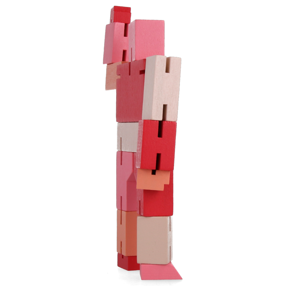 Original Cubebot Small Red Multi-Jointed Wooden Puzzle Toy - Fun Brain Teaser for Kids & Adults, Perfect for Stress Relief & Office Decor