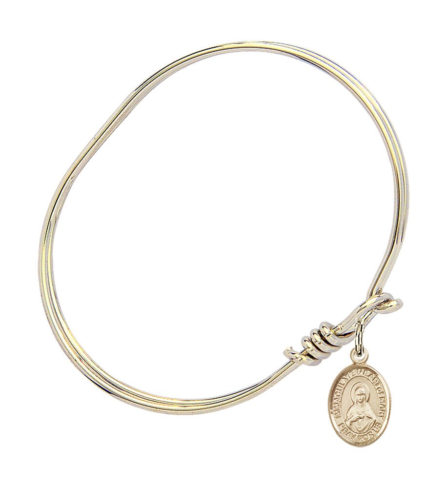 Gold-Filled Oval Eye Hook Bangle Bracelet with Immaculate Heart of Mary Charm - Elegant Religious Jewelry for Women, Perfect for Church, Weddings & Daily Wear