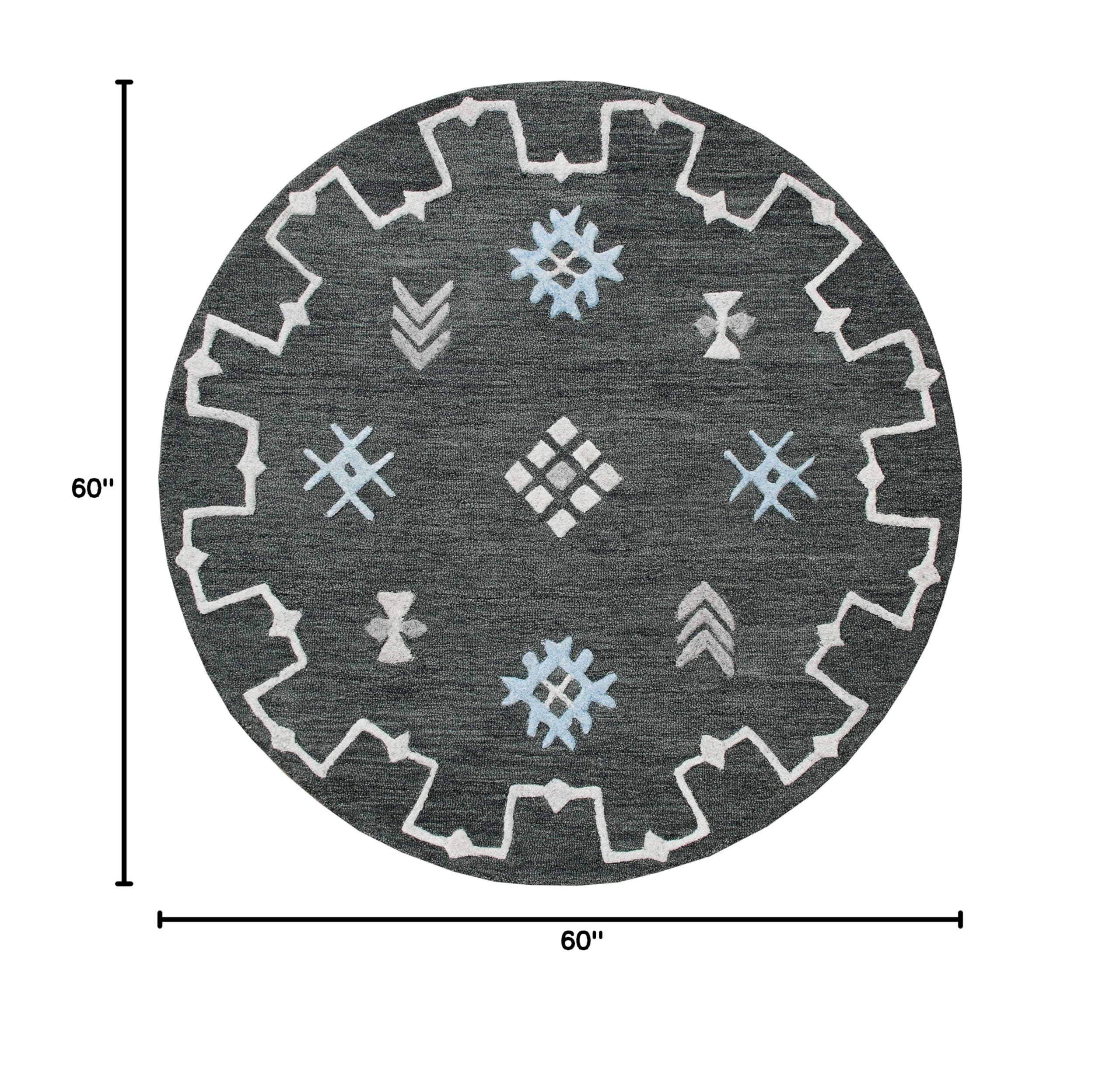 LR Home 5ft Round Indoor Large Area Rug - Soft Boho Farmhouse Carpet in Charcoal | Perfect for Living Room, Bedroom, Kitchen, Playroom, Entryway & Office Decor | Adds Warmth & Style to Any Space