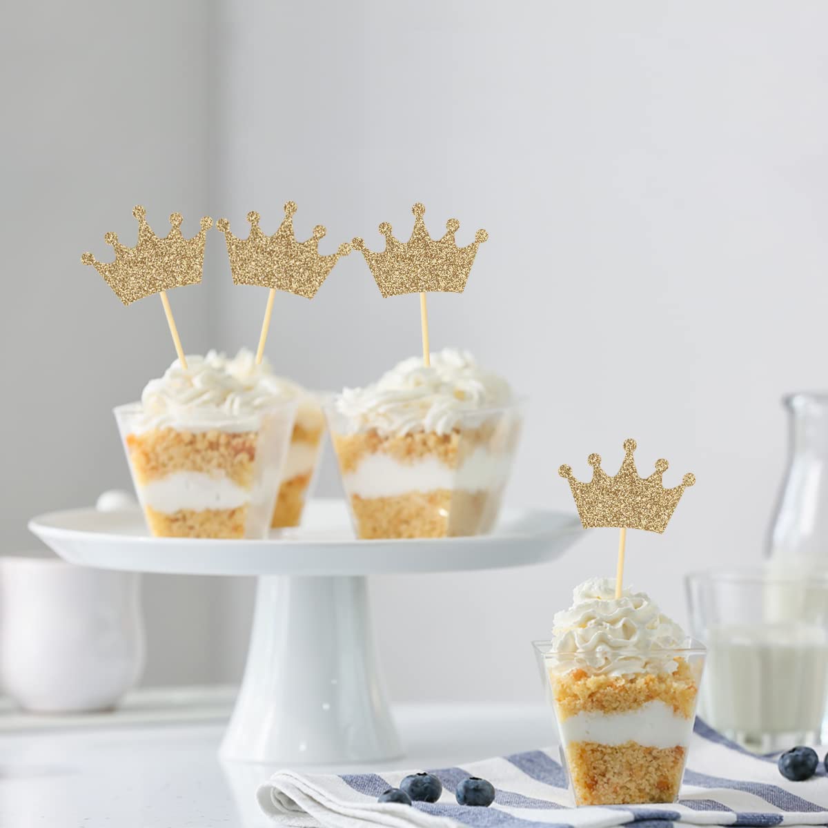 48 Pcs Light Gold Glittery Princess Crown Cupcake Toppers - Elegant Cake Decorations for Baby Shower, Birthday Party & Wedding Celebrations - Perfect for Dessert Table, DIY Baking & Special Event Decor
