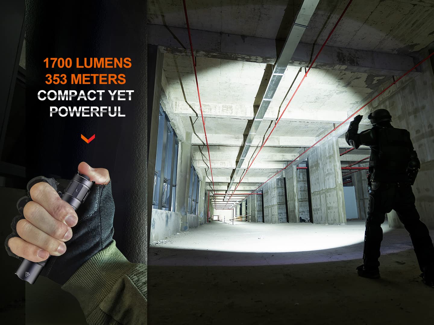 Fenix PD35R USB-C Rechargeable Tactical Flashlight - 1700 Lumens High Power, Includes 2 Batteries & LumenTac Case - Perfect for Camping, Hiking, Emergency and Outdoor Adventures