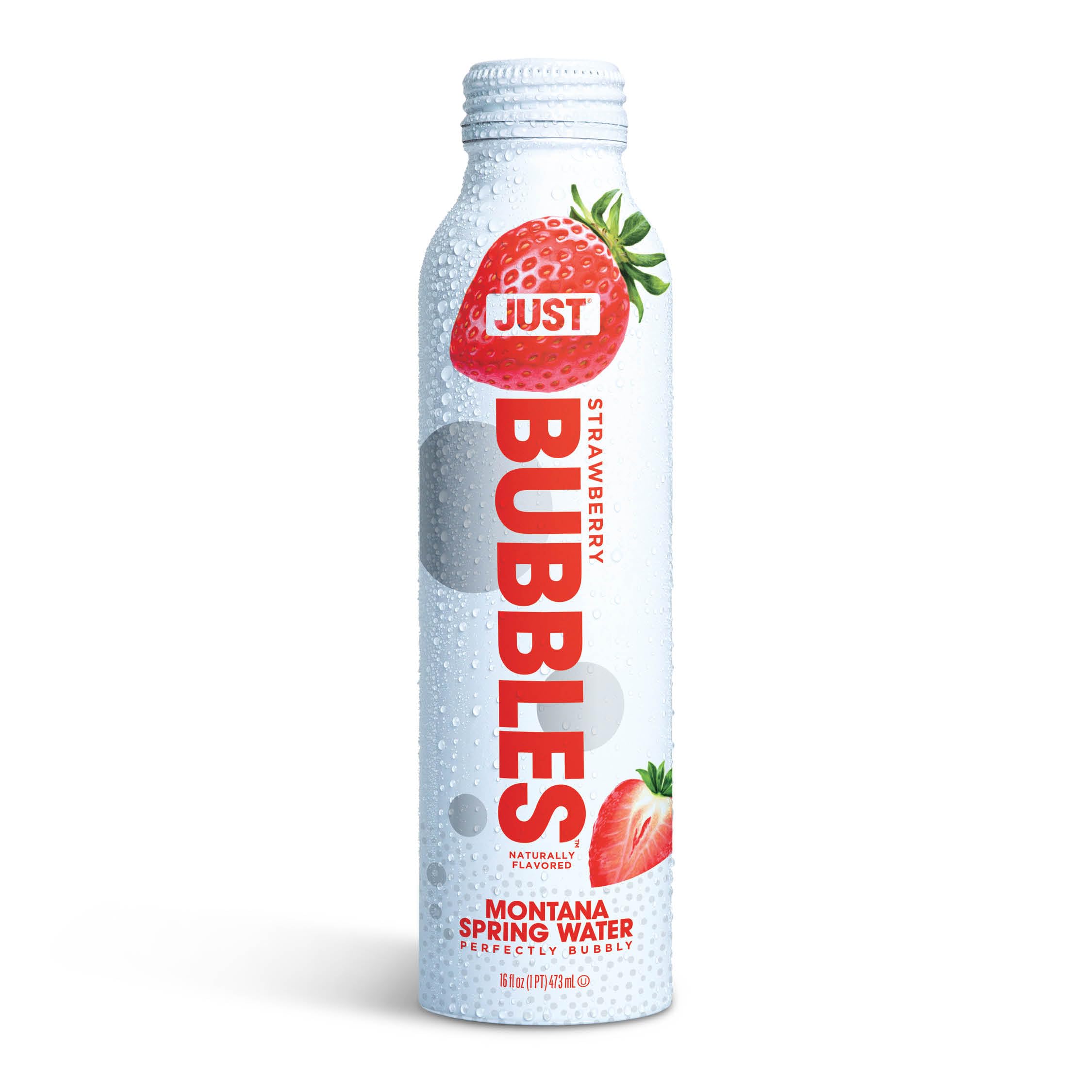 JUST Bubbles Strawberry - Premium Sparkling Spring Water in Eco-Friendly Recyclable Bottle | 100% Mountain-Sourced Carbonated Water with Natural Minerals | 16 Fl Oz | Perfect for Hydration, Parties & Healthy Lifestyle