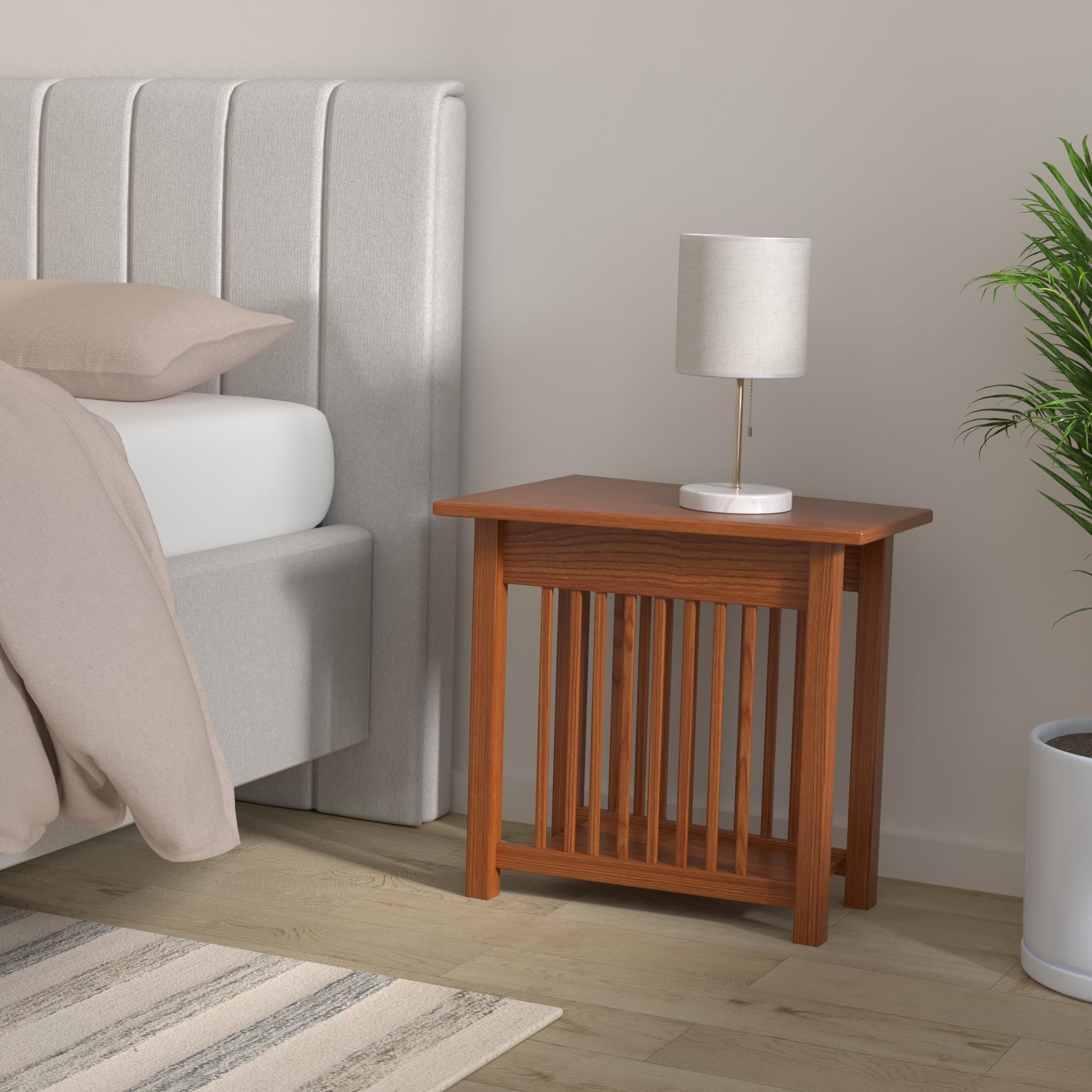 Amish Handmade Mission Wedge End Table - Solid Wood Nightstand for Bedroom, Coffee Table for Living Room, Entryway & Hallway Display with Storage - Harvest Finish - Perfect for Small Spaces & Farmhouse Decor