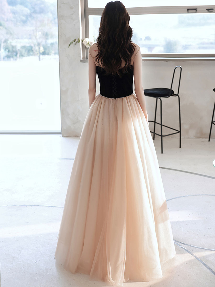 Elegant Champagne Long Prom Dresses with Tulle Skirt - Formal Evening Gowns for Homecoming, Ball & Special Occasions