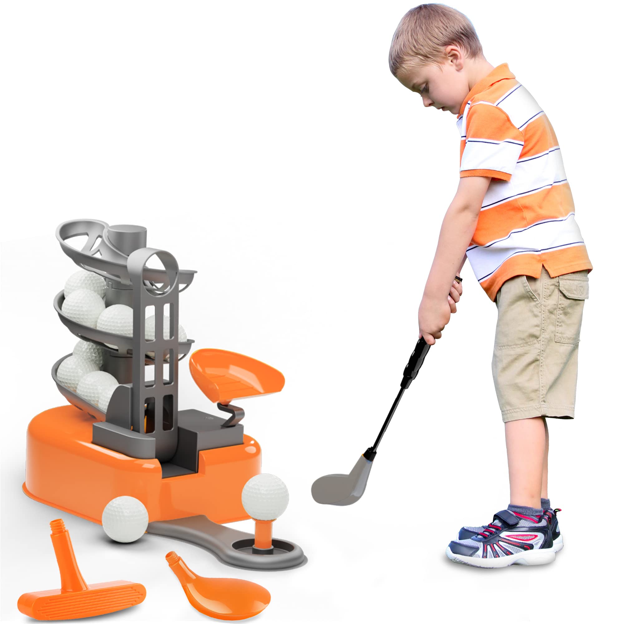 iPlay iLearn Kids Golf Toys Set with Left & Right Club Head - Outdoor Sports Toy for Boys & Girls Ages 3-8 - Indoor/Backyard Golf Ball Game for Toddlers - Active Exercise Toy & Birthday Gift for 4-8 Year Olds - Perfect for Yard Play, Birthday Parties & Preschool Physical Development