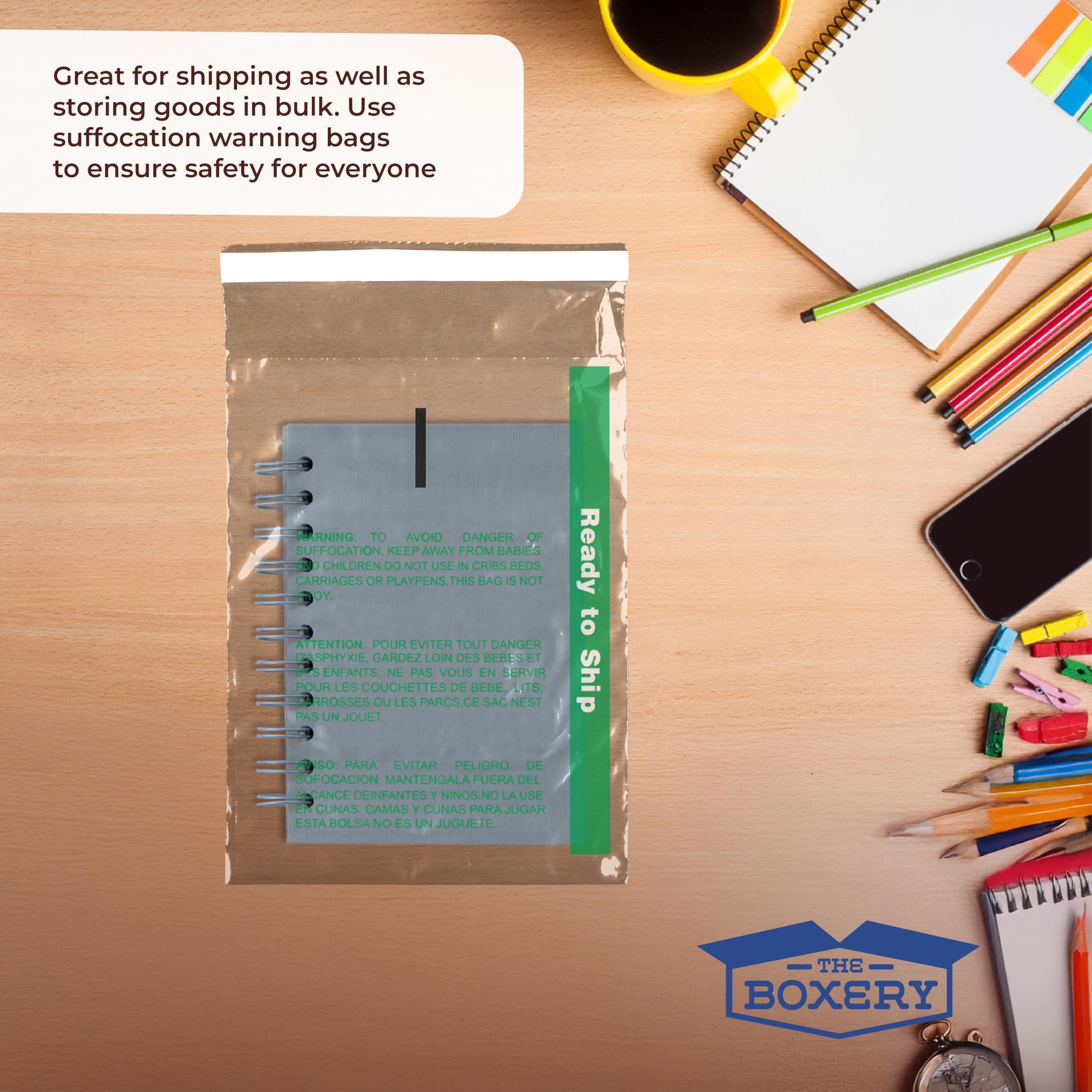 The Boxery 16x20 Inch Self Seal Clear 1.5Mil Poly Bags with Suffocation Warning - 1000 Count - Permanent Adhesive for Packaging, Clothing & FBA Shipping - Ideal for Ecommerce, Retail Storage & Product Protection