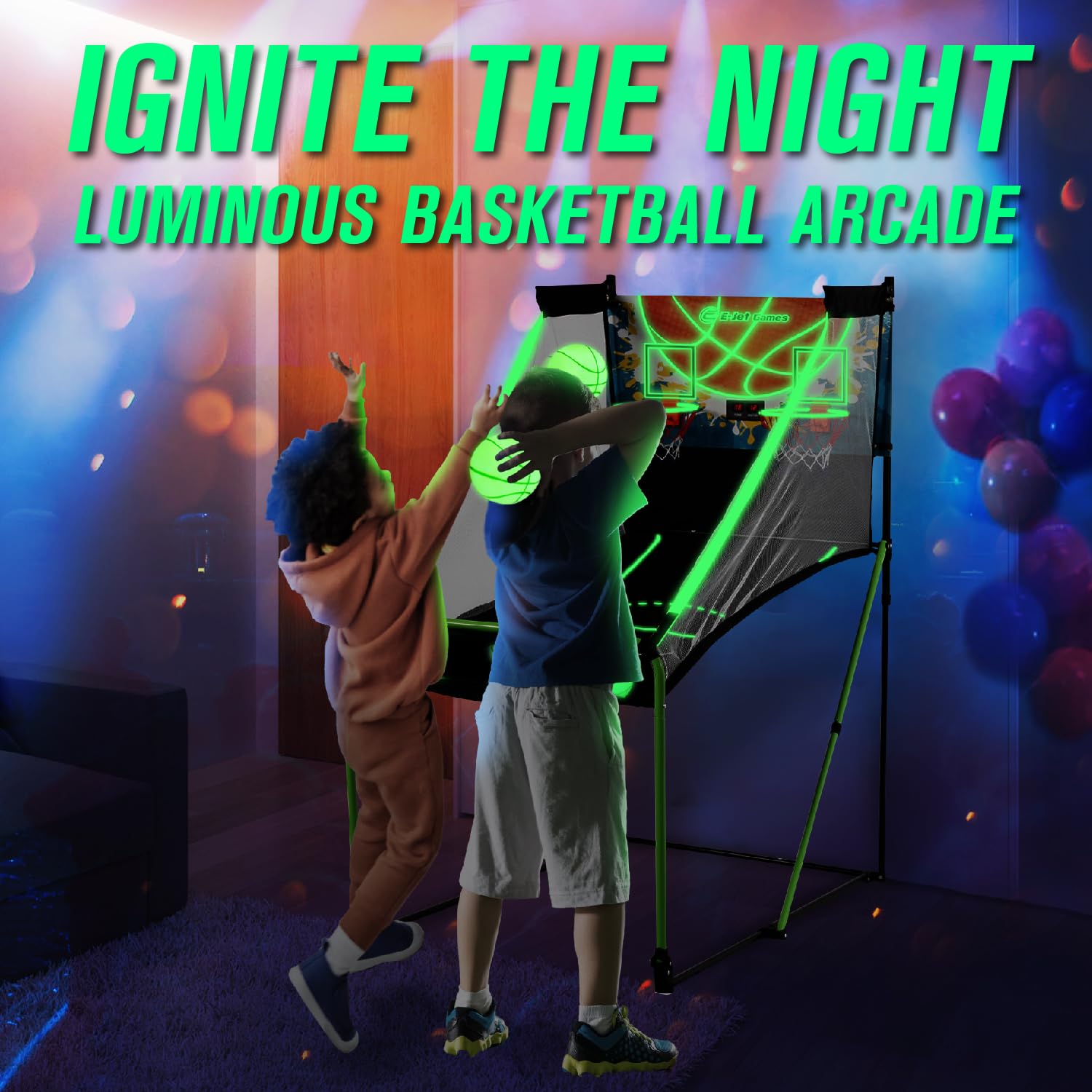 Glow in The Dark Basketball Arcade Game - LED Light Up Foldable Basketball Hoop for Kids Ages 3-10 | Perfect Birthday & Christmas Gift for Boys, Girls, Children & Grandkids | Indoor & Outdoor Sports Fun for Parties, Playrooms & Backyards