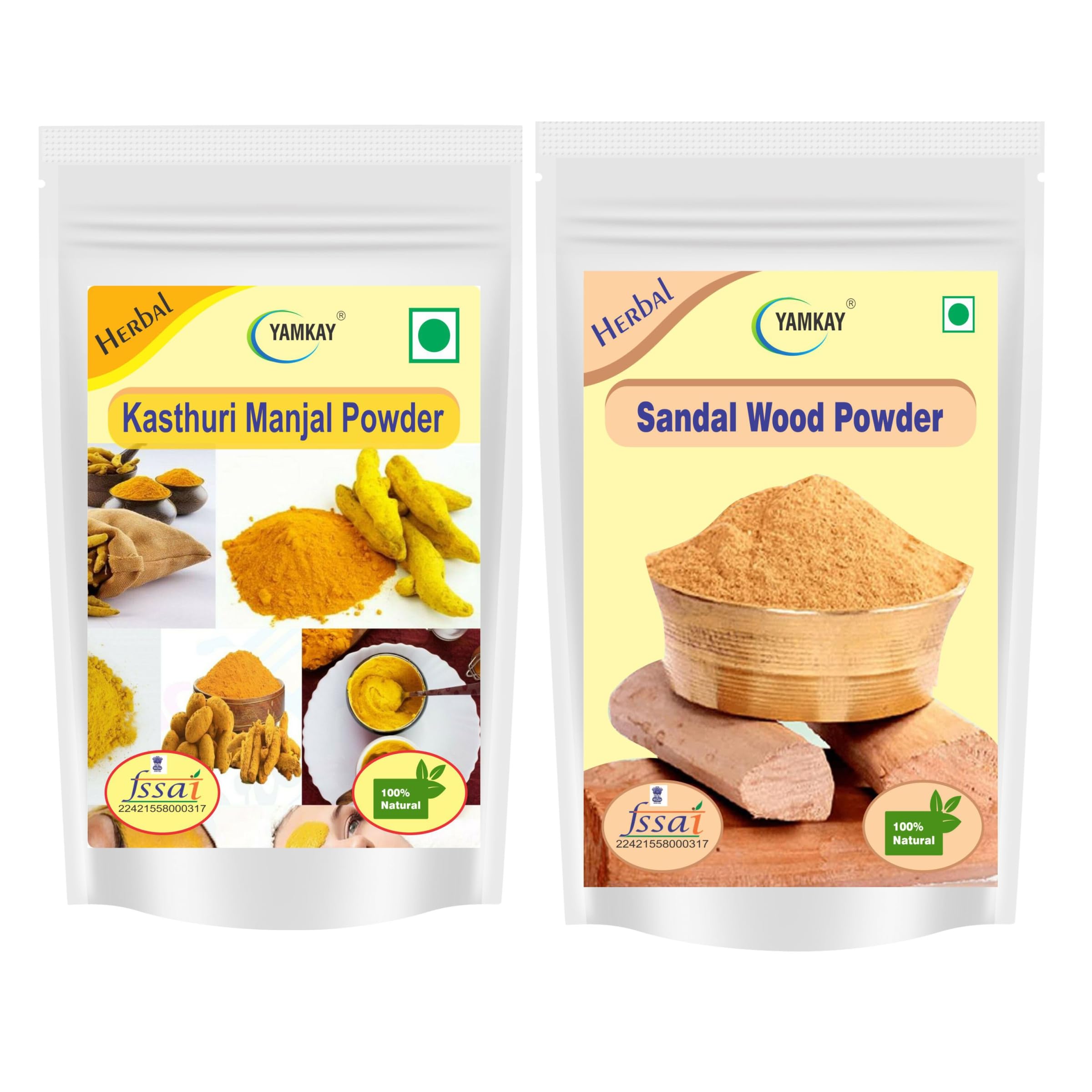 Yamkay Kasturi Manjal & Sandalwood Powder - Skin Whitening Face Pack (2x100g) for Glowing Skin