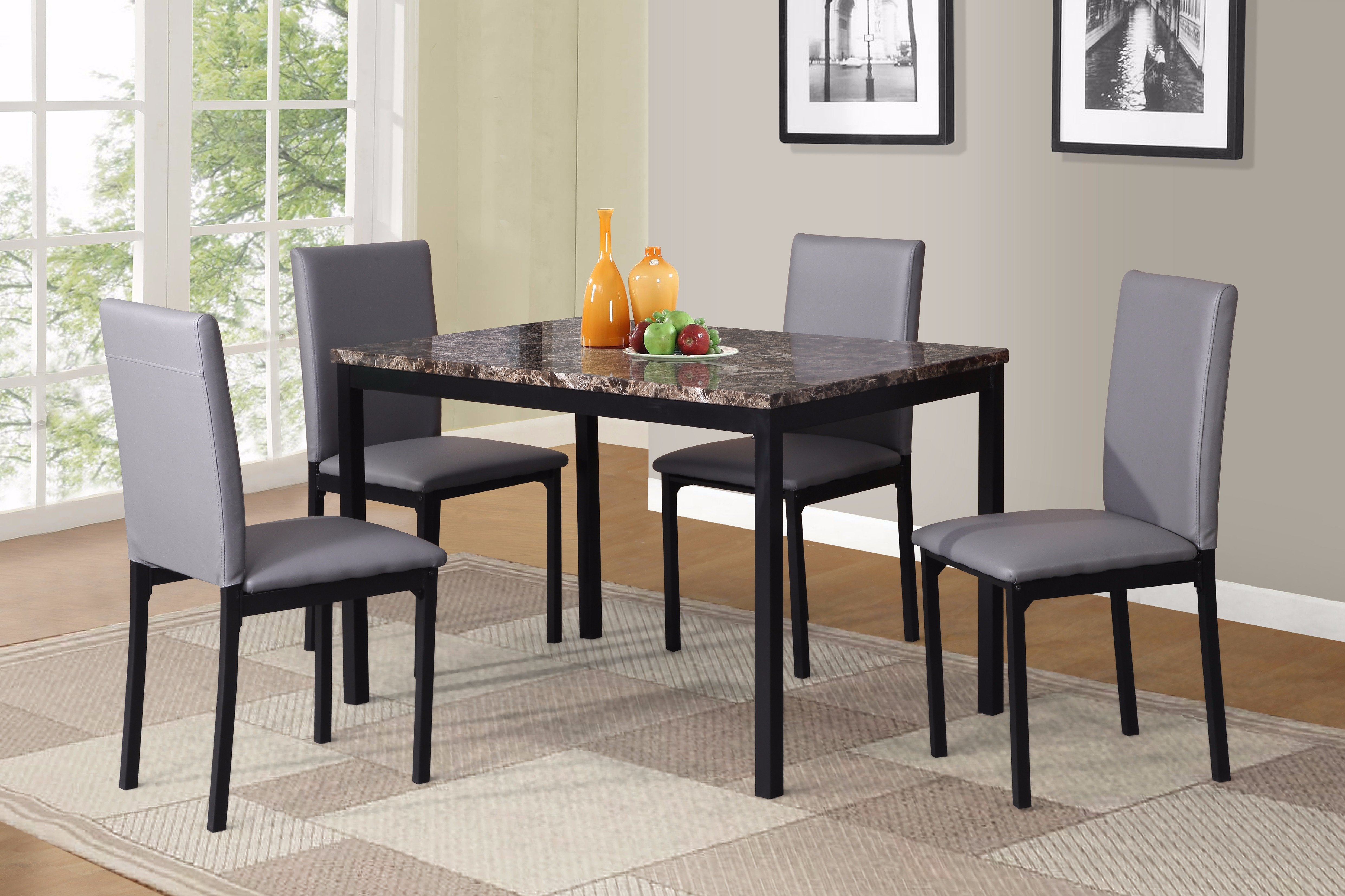 Roundhill Furniture Citico 5-Piece Metal Dining Set with Laminated Faux Marble Table Top - Gray - Perfect for Small Spaces, Kitchen, Breakfast Nook & Outdoor Patio