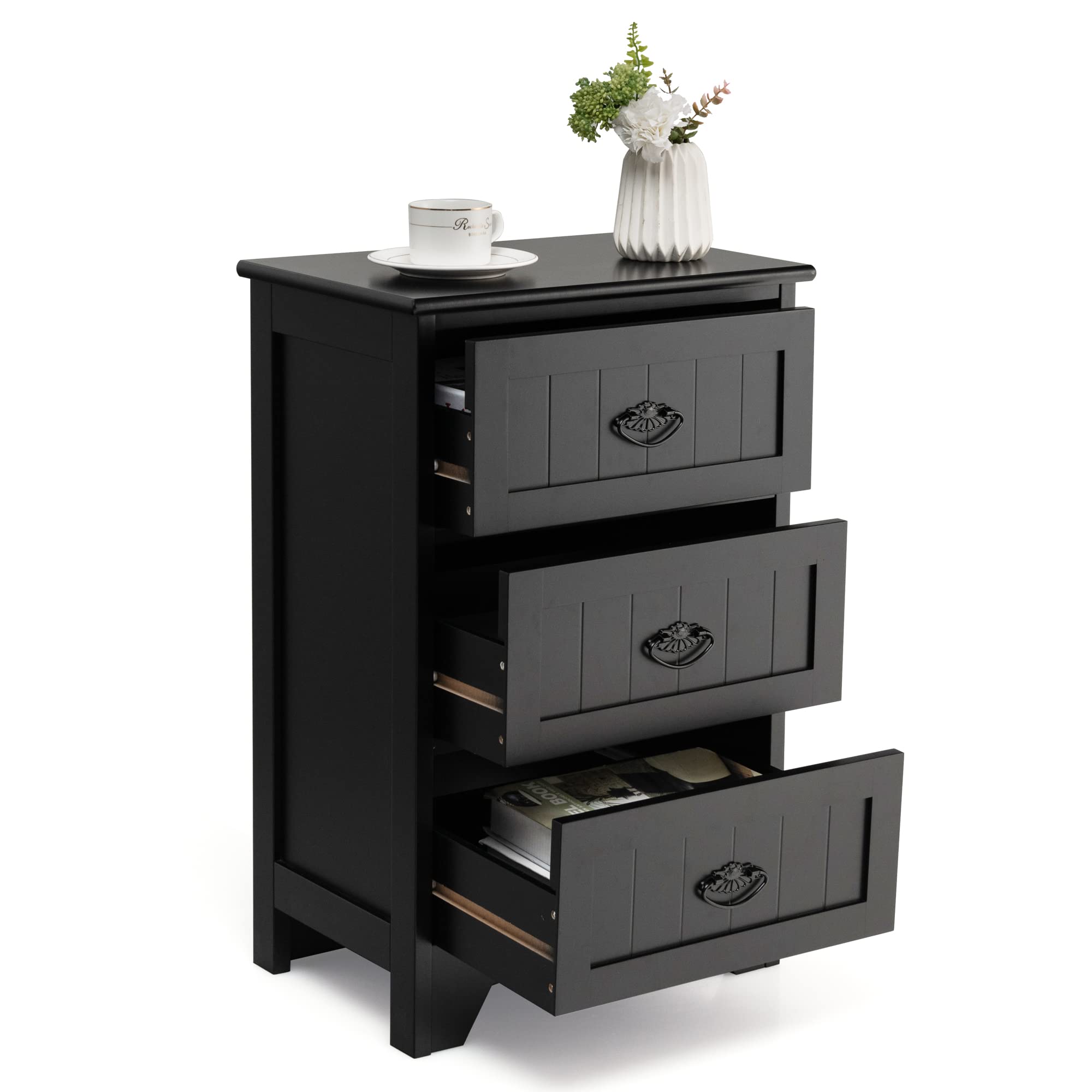 Modern Black Bathroom Storage Cabinet with 3 Drawers & Anti-Tip Strap - Perfect for Small Spaces & Home Organization