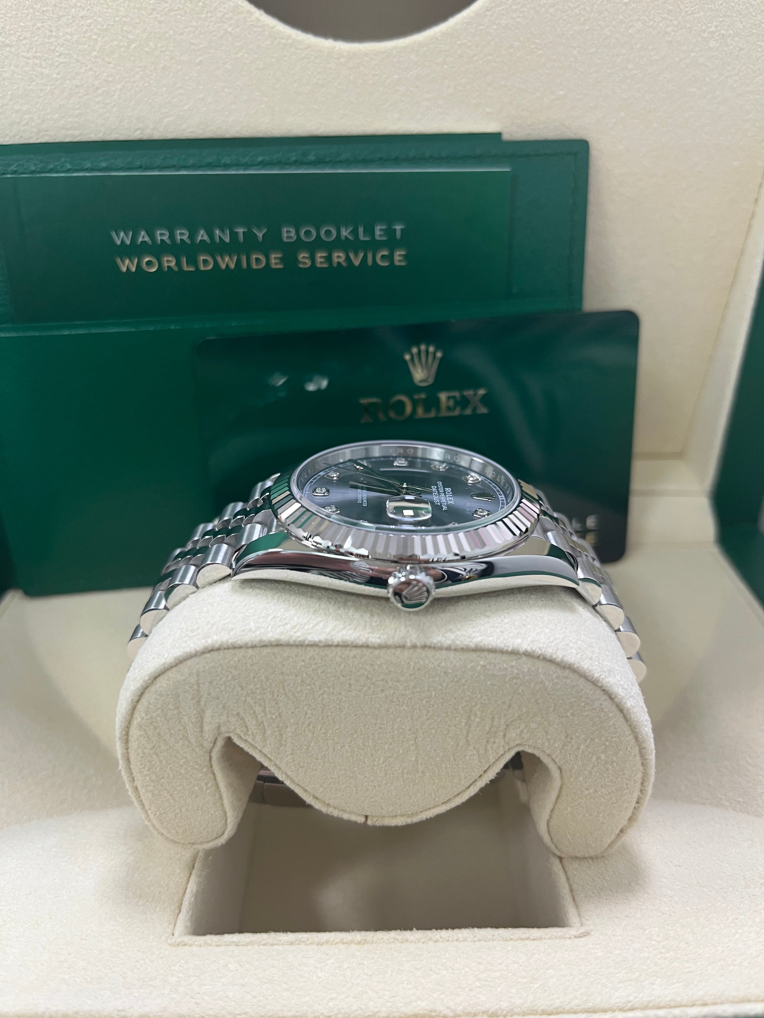 Rolex Datejust 41 18K White Gold & Steel Watch - Dark Rhodium Diamond Dial, Jubilee Bracelet (Ref #126334) | Luxury Men's Dress Watch for Business & Formal Occasions