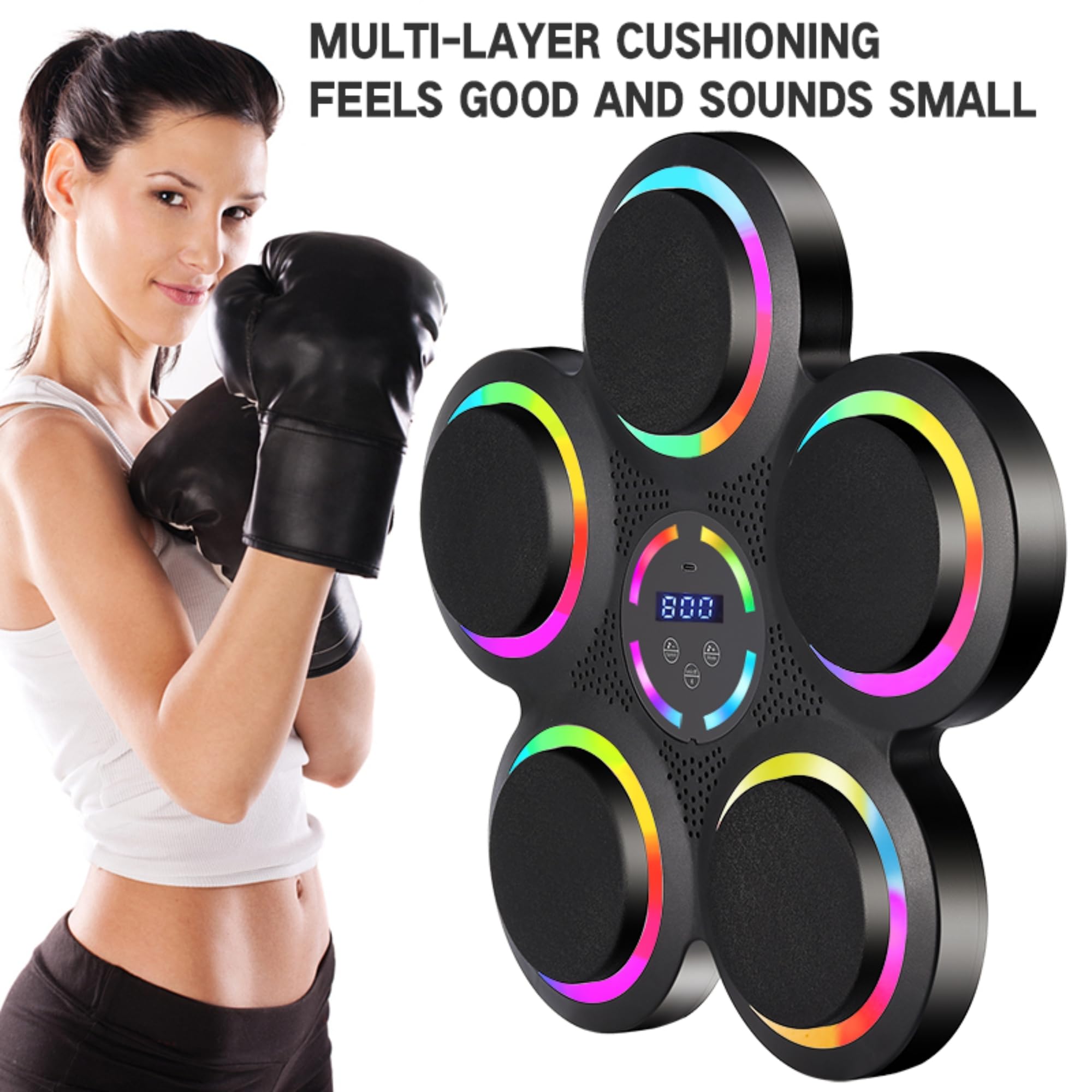 Bluetooth Boxing Machine with LED Lights - Interactive Smart Wall Mounted Boxing Equipment with Gloves | Home Gym Workout & Fitness Training
