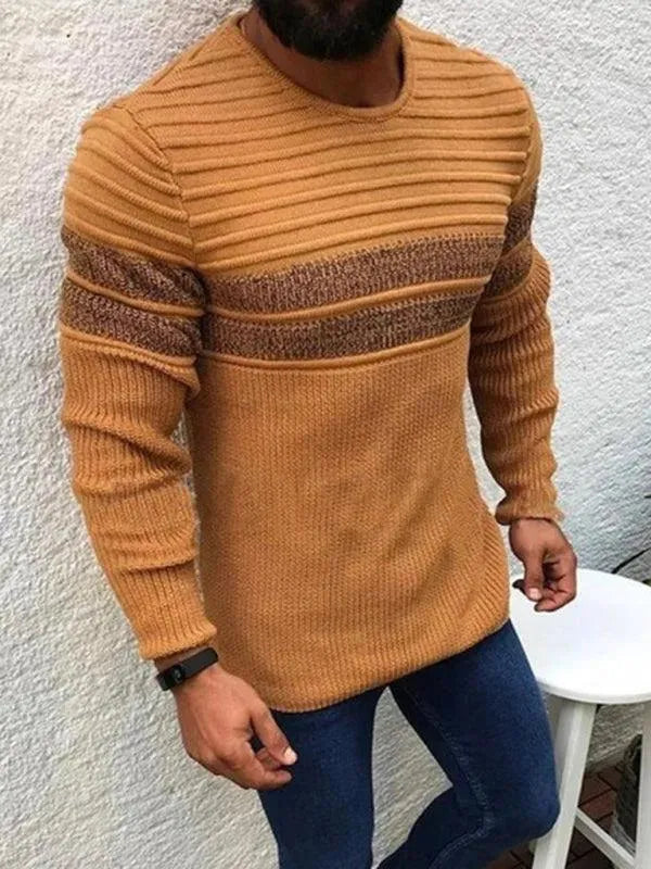 Men's Striped Crew Neck Pullover Sweater - Soft & Comfortable Knitwear for Casual Wear, Office & Fall Layering